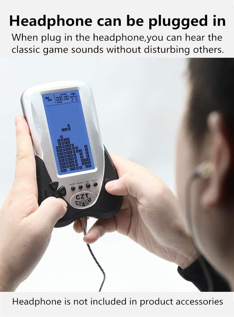 Retro Brick Game Console Big Blue Backlight Screen Built-In 23 Games Tank Battle/Racing Can Plug Headphone Nostalgic Puzzle Pocket Handheld Porable Machine Children'S Toys (Black)