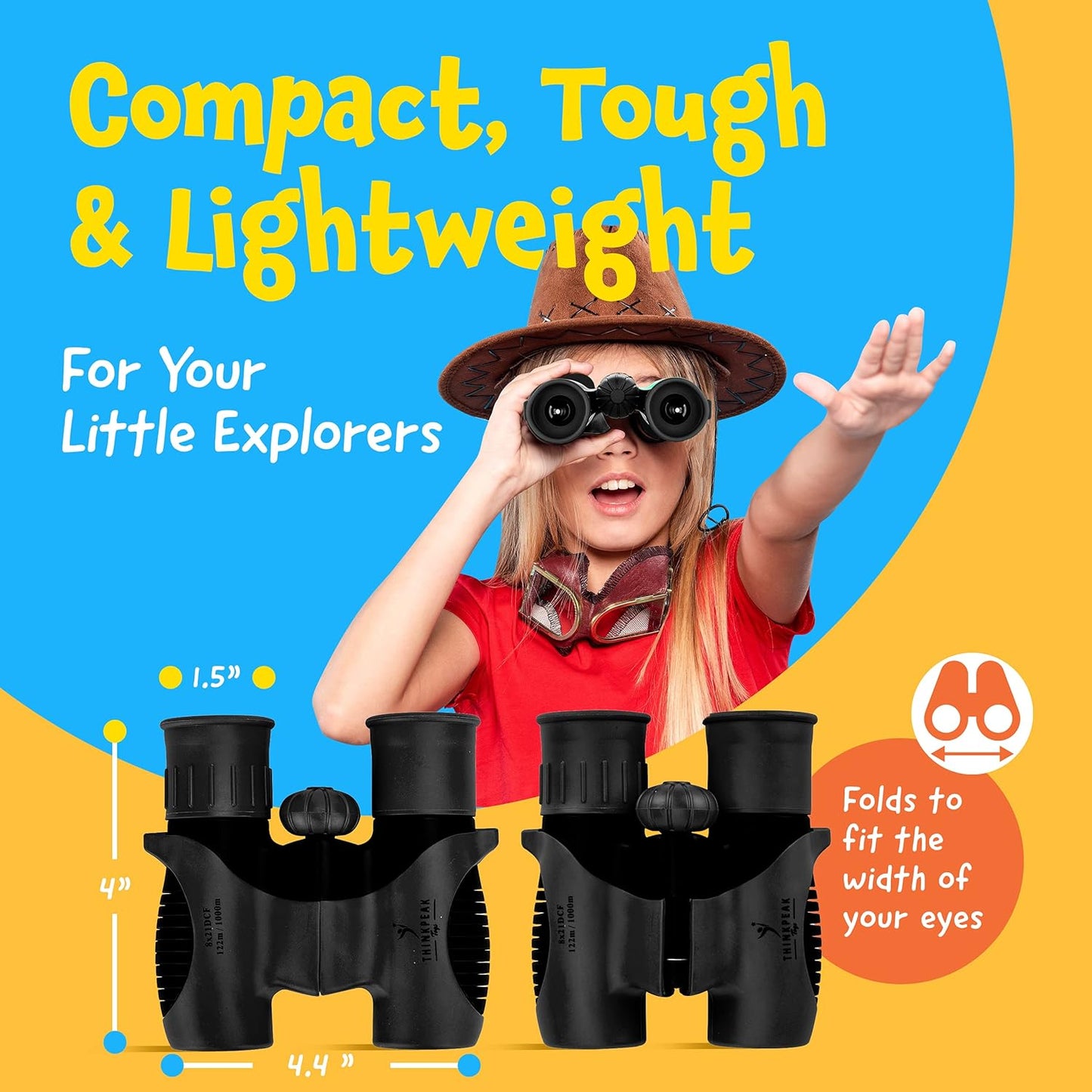Think Peak Black Binoculars Science Toy for Kids Ages 4-8 Years - Real Compact Outdoor Adventure & STEM Educational Nature Hiking Explorer for Bird Watching, Camping Children’S Birthday Gift