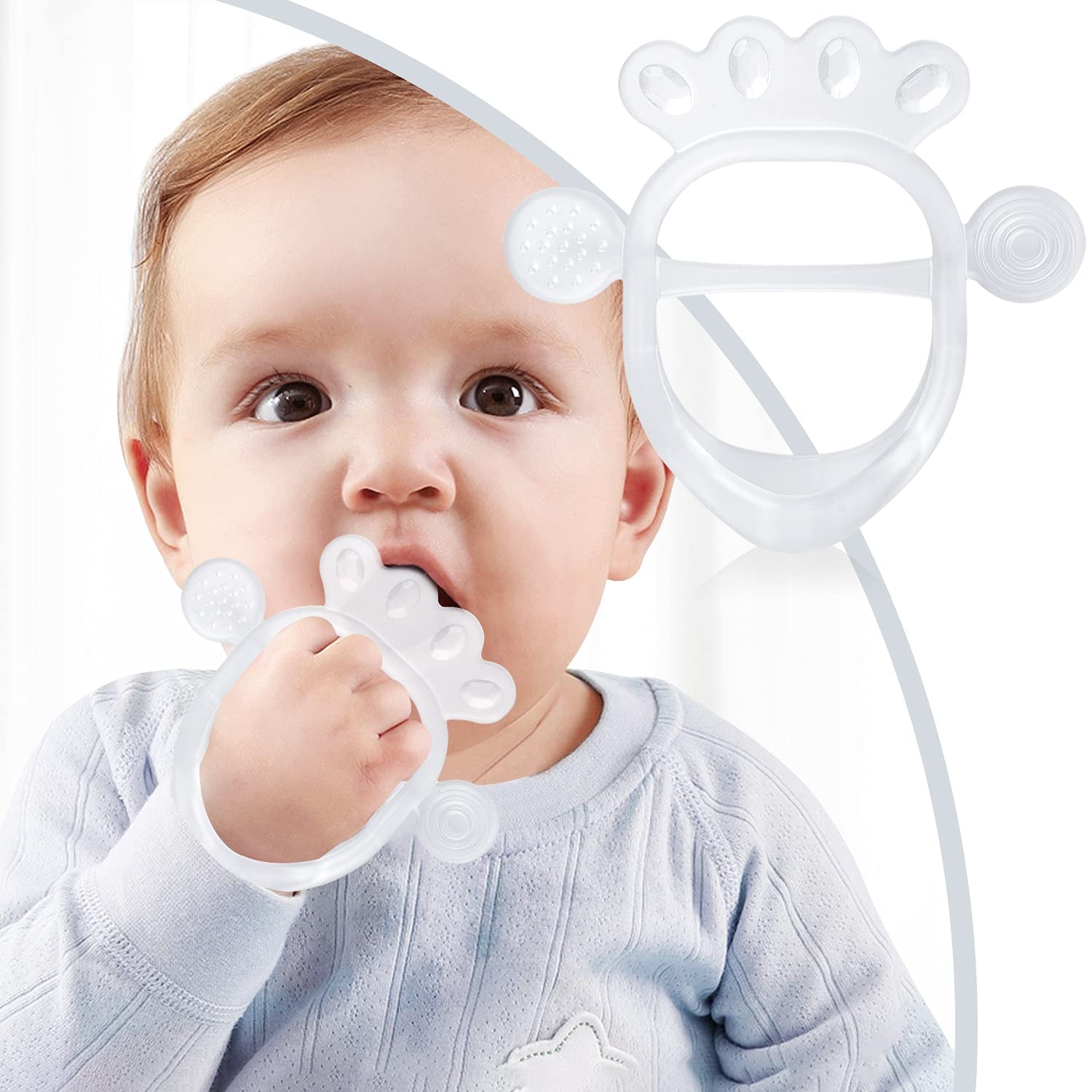 Teething Toys for Babies 0-6 Months, Soft Baby Teether for Soothe Babies Sore Gums for New Born Breast Feeding Babies, Freezer Safe Bpa-Free Hands Free Design(Crystal,1 Pack)