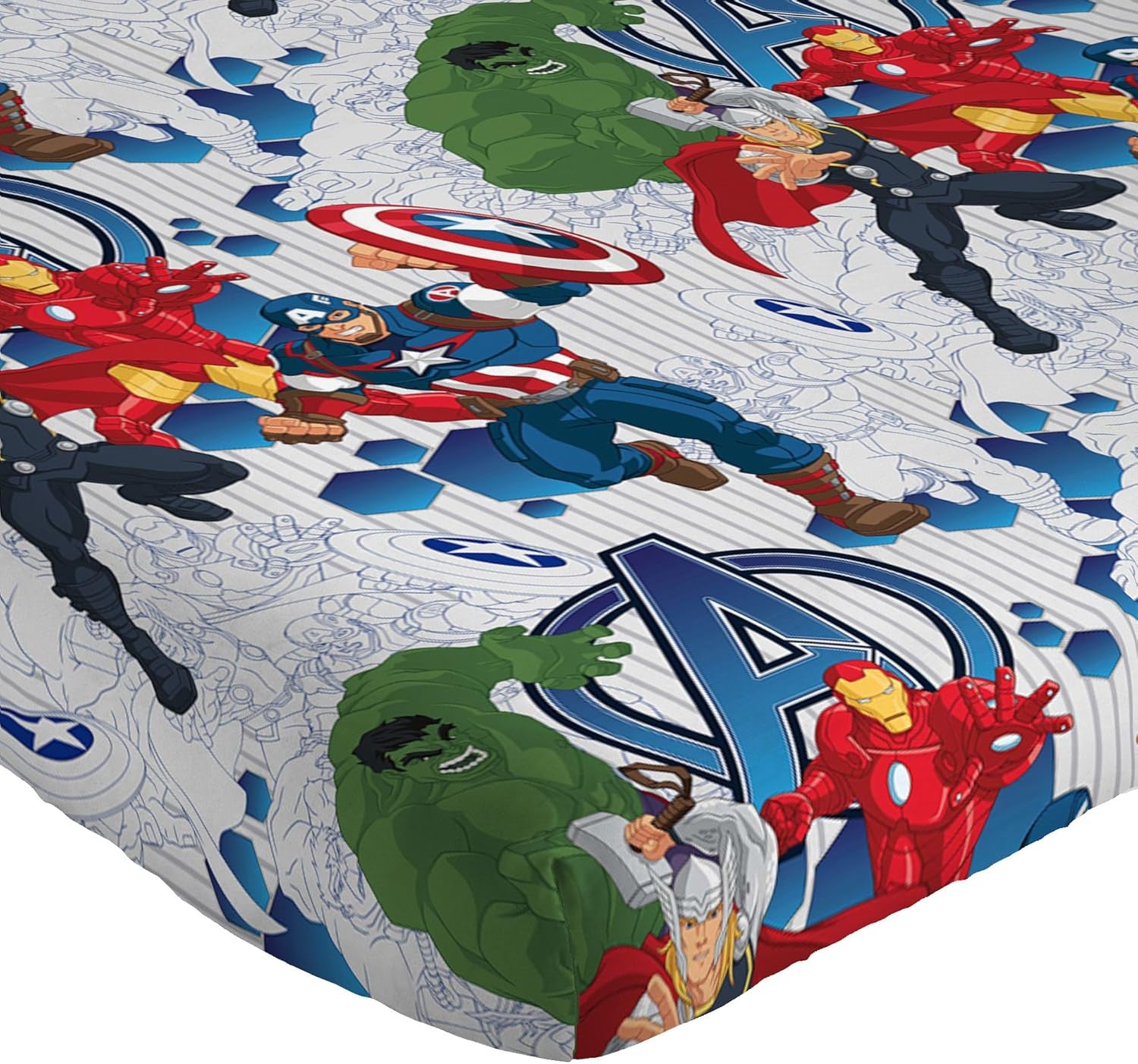 Marvel Avengers Blue Circle 5 Piece Full Bed Set - Includes Reversible Comforter & Sheet Set - Bedding Features Captain America & Iron Man - Fade Resistant Microfiber (Official Marvel Product)