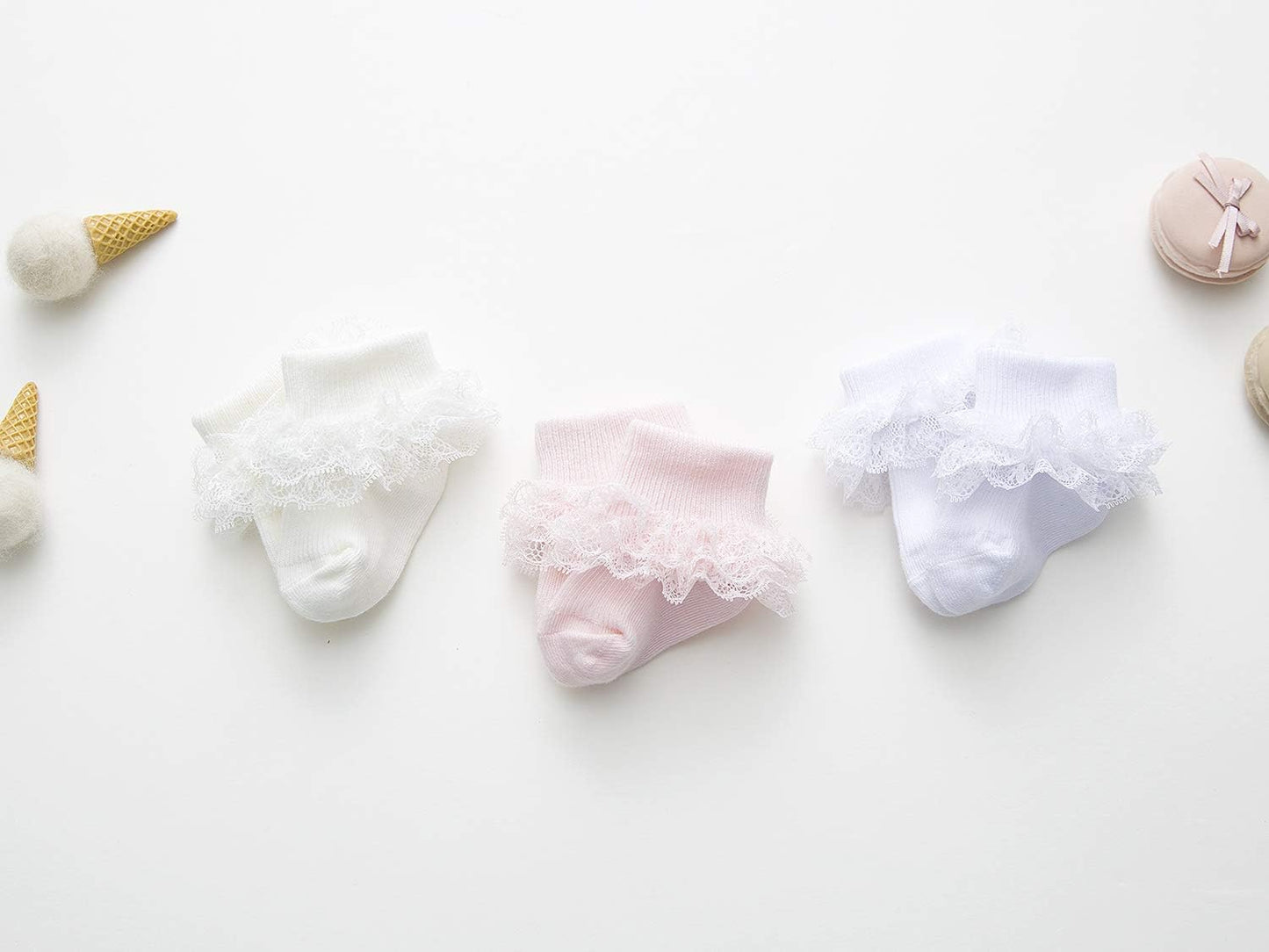 Baby-Girls Eyelet Turn Cuff Ruffle Lace Socks Triple Lace Dressy Socks Newborn/Infants/Toddlers 3/5 Pairs