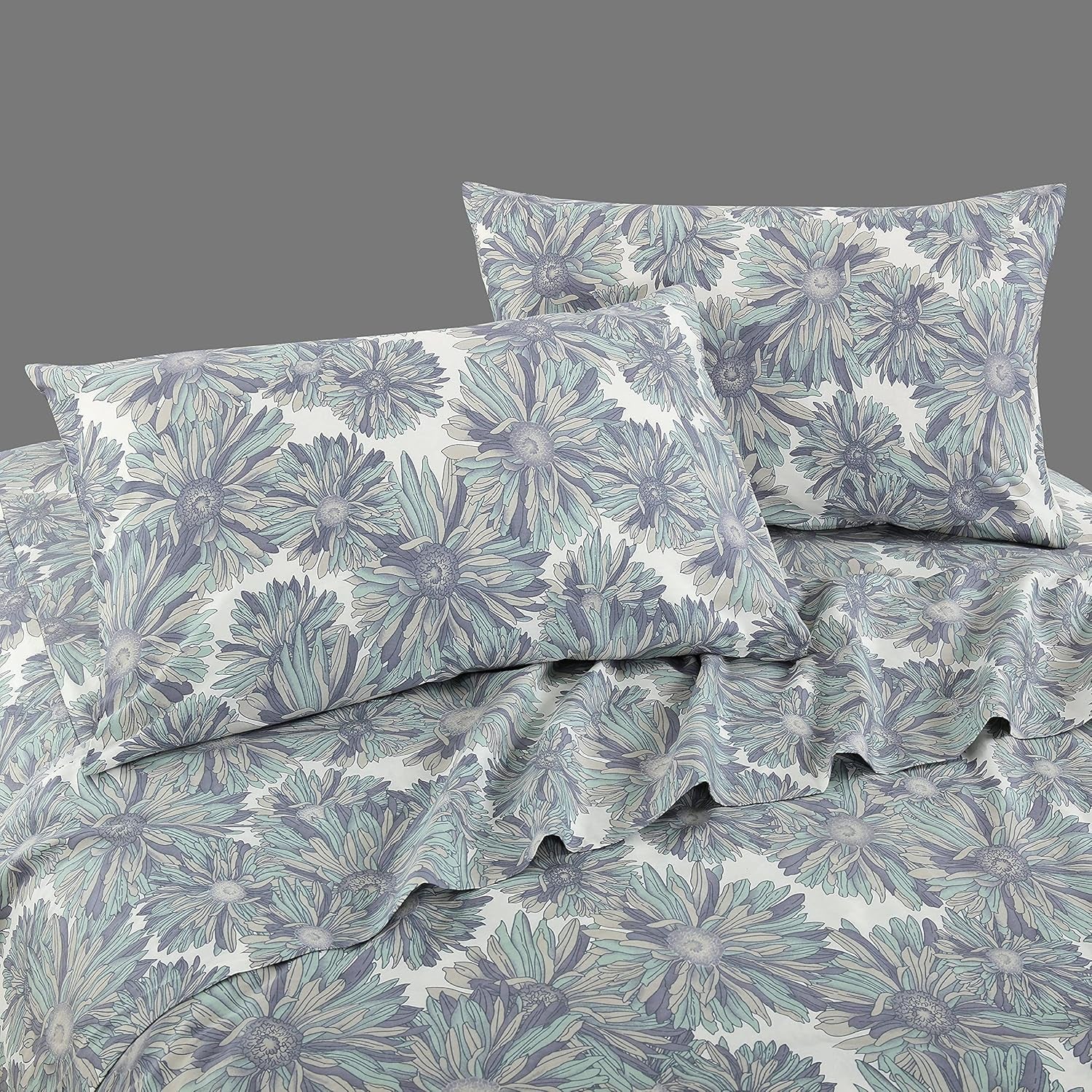 Daisy Silhouette 100% Cotton Sheet Set : Fitted Sheet, Flat Sheet and Two Matching Pillowcases (Queen)