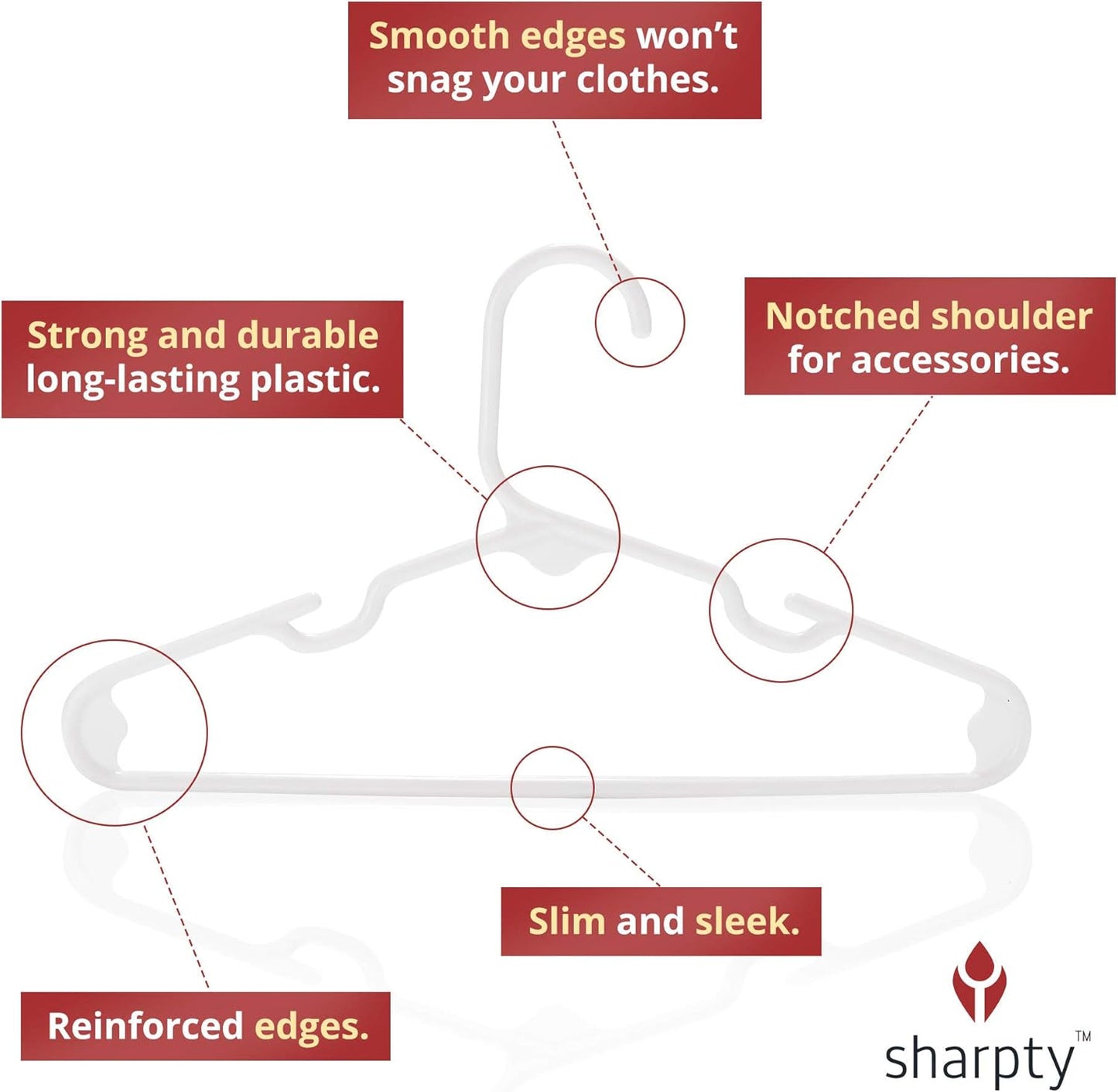 Kids Plastic Hangers, Children'S Hangers for Baby, Toddler, and Child Clothes - Everyday Standard Use - Ideal for Boys and Girls Closet, Clothing, Pants, Coats, and More - White, 20 Pack