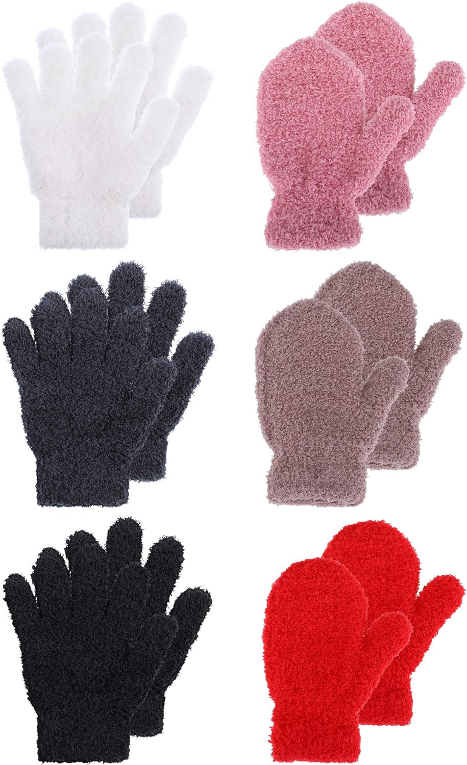 6 Pairs Toddler Knitted Gloves Kids Winter Warm Stretchy Mittens Soft Lightweight Mittens for Boys and Girls