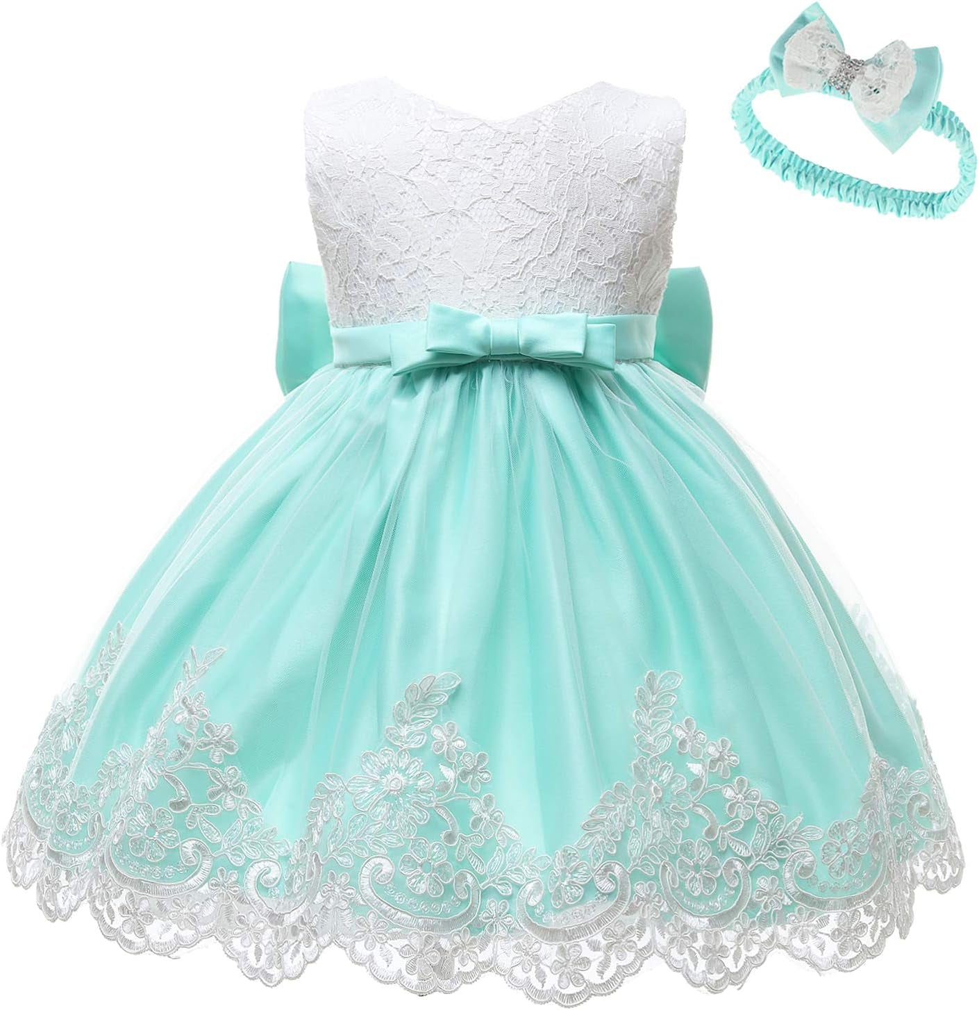 Baby Girl Lace Mesh Tutu Dress Sequin Bow Toddler Princess Gown Light Green 18-24 Months