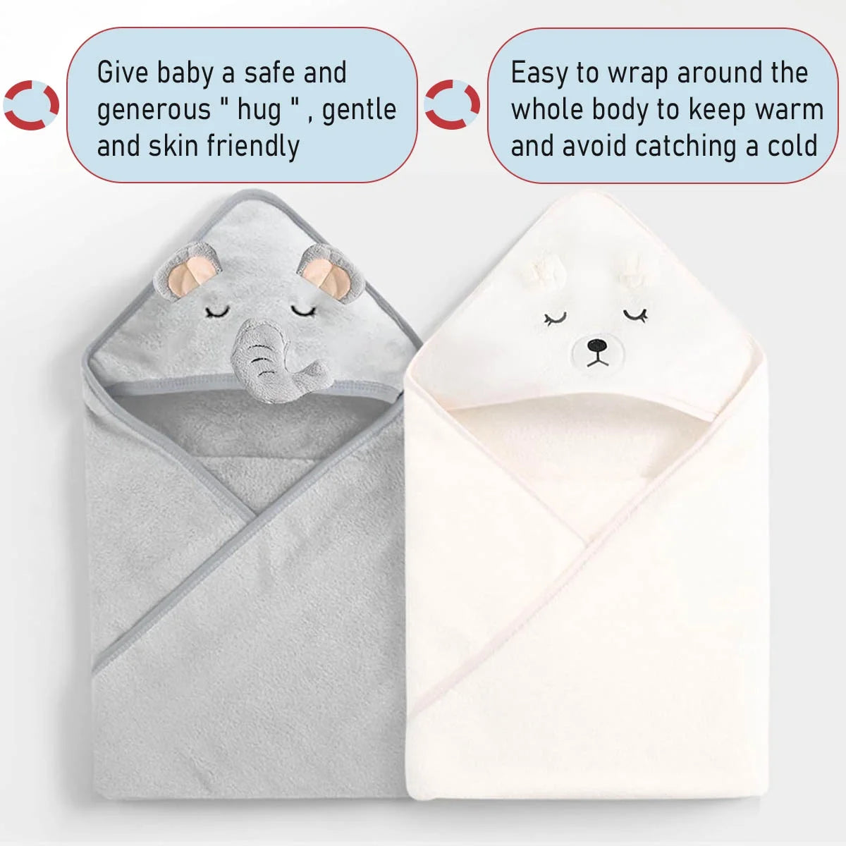 IFCOW 2Pcs Baby Hooded Towels Soft Cotton Baby Bath Towel ，31.5 X 31.5" Ultra Absorbent Towel for Newborn Toddler Infants Babie Gifts