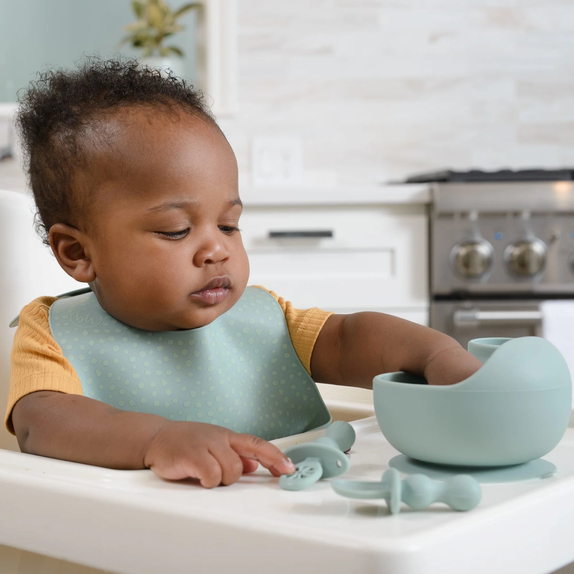5-Piece Baby-Led Weaning Silicone Tableware, Infants and Toddlers, Sage Green