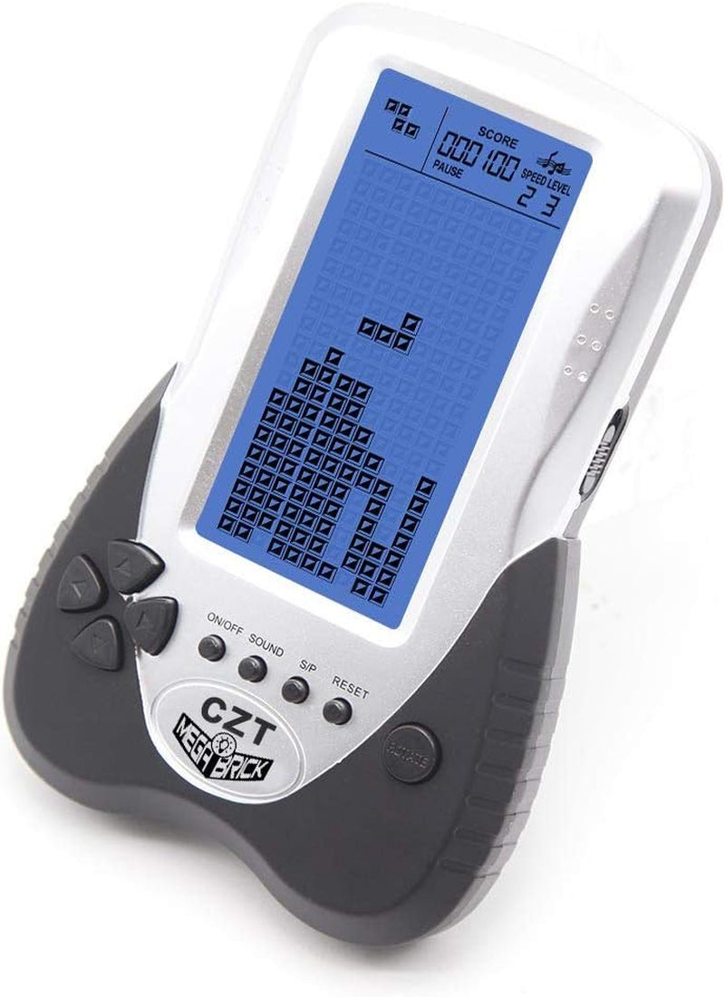 Retro Brick Game Console Big Blue Backlight Screen Built-In 23 Games Tank Battle/Racing Can Plug Headphone Nostalgic Puzzle Pocket Handheld Porable Machine Children'S Toys (Black)