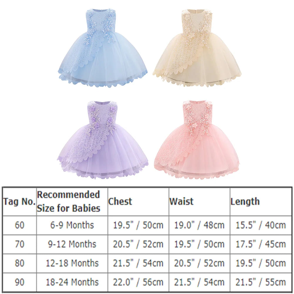 Baby Girl Flower Dress Sleeveless Lace Bowknot Princess Tulle Tutu Bridesmaid Wedding Baptism Birthday Party Prom Gown 9-12 Months Purple