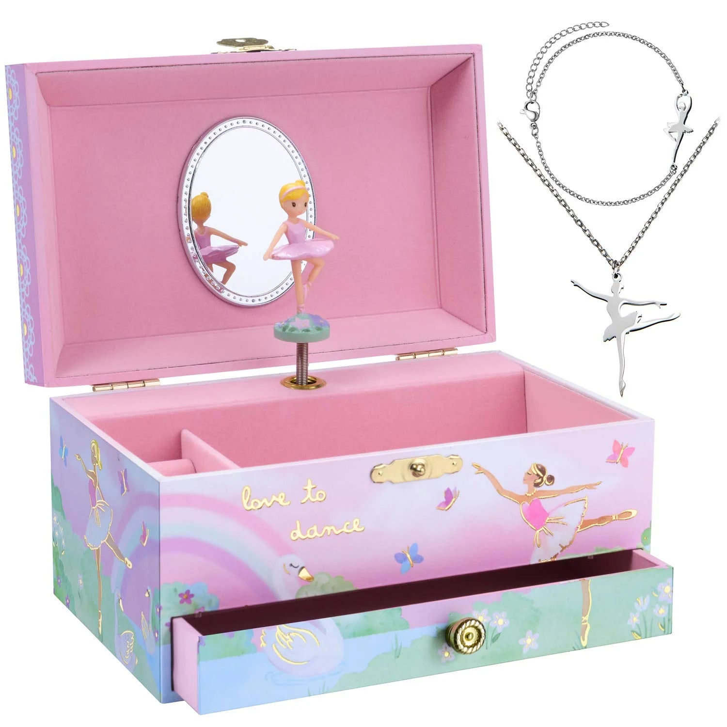 Ballerina Music Box & 3-Piece Jewelry Set - Pink Ballerina