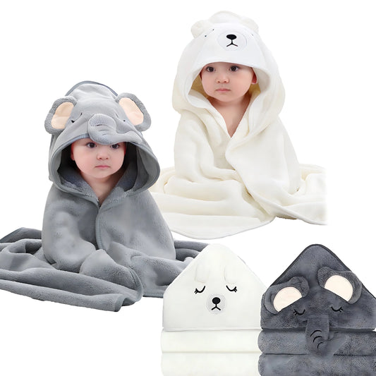 IFCOW 2Pcs Baby Hooded Towels Soft Cotton Baby Bath Towel ，31.5 X 31.5" Ultra Absorbent Towel for Newborn Toddler Infants Babie Gifts