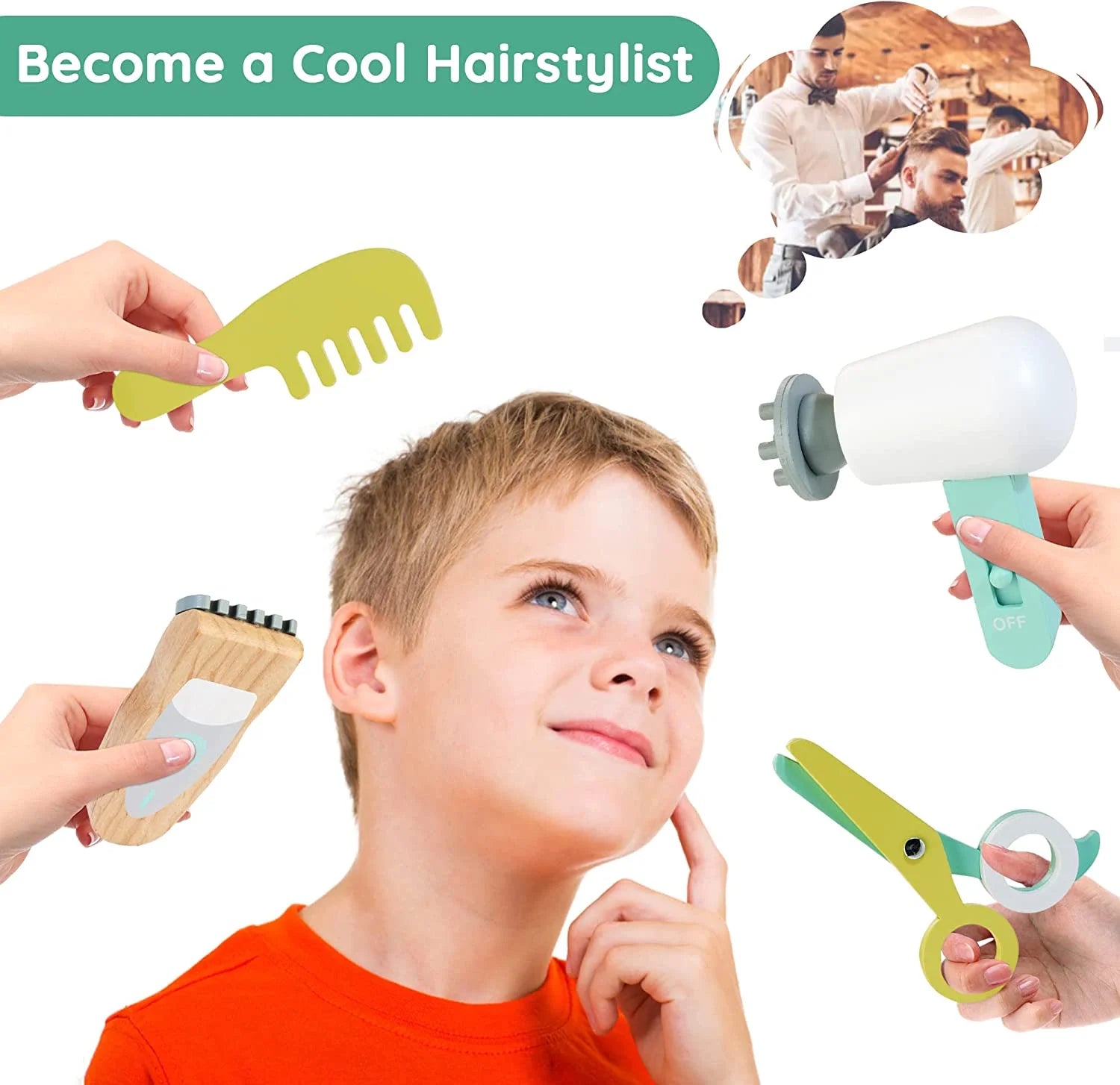 Kids Hair Salon Playset, Wooden Makeup Toy Set, Hair Styling Toys for Girls, Kids Shaving Kit for Boys, Kids Barber Playset, Gifts for 3 4 5 Year Old Girls Boys (18 PCS)