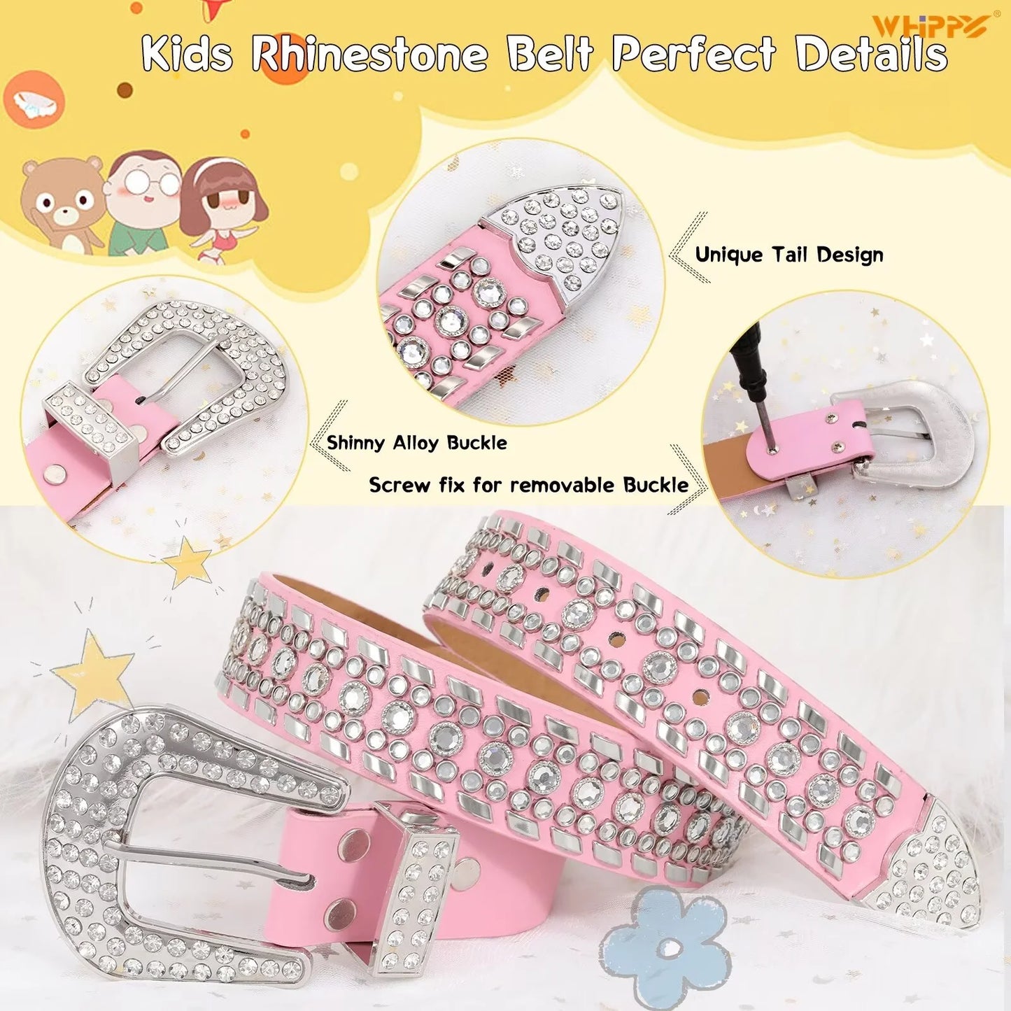 Kids Western Belt for Girls Boys Toddler Cowboy Cowgirl Belt for Jeans Dresses Rhinestone Studded Leather Belt