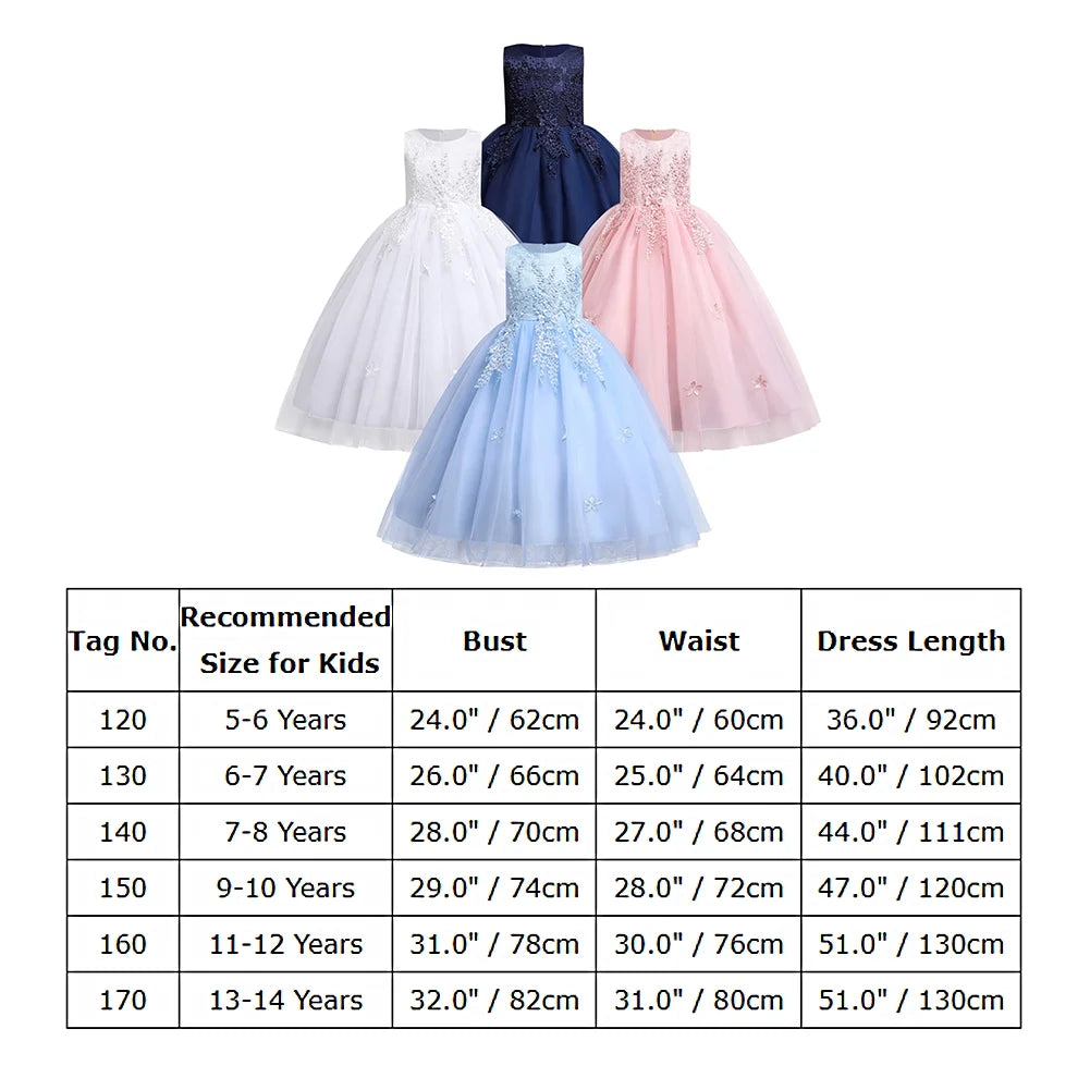 Kids Girls Flower Vintage Lace Princess Long Dress Tulle Pageant Formal Party Wedding Floor Dance Evening Gown 13-14 Years White