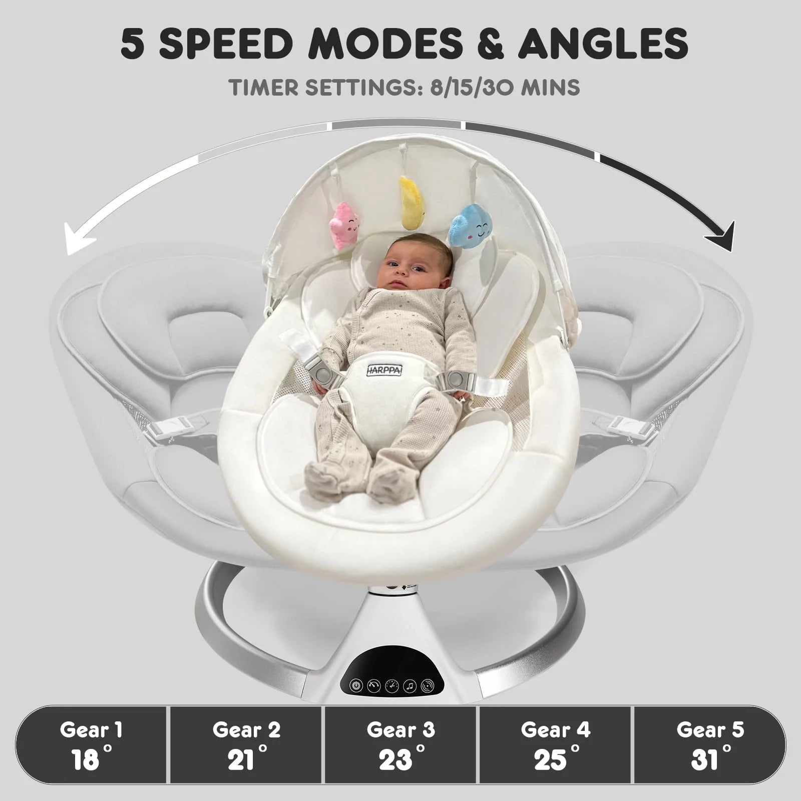 Electric Baby Swing for Infants with Bluetooth Music, 5 Sway Speed, Remote Control, White