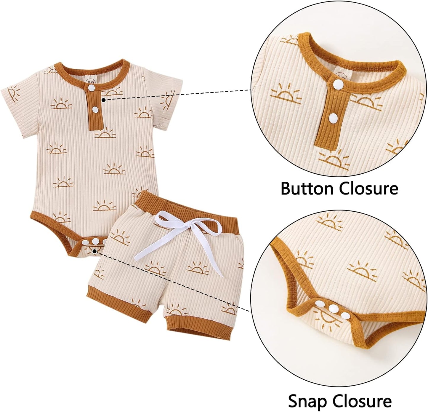 Unisex Babie Clothes Summer Girls Boys Short Sleeve Romper Drawstring Shorts 2-Piece 12-18 Months