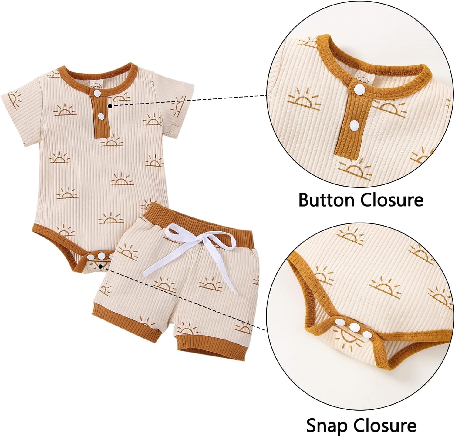 Unisex Babie Clothes Summer Girls Boys Short Sleeve Romper Drawstring Shorts 2-Piece 12-18 Months