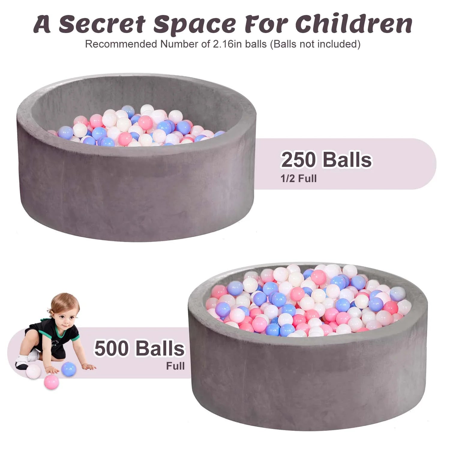 Foam Ball Pit - Soft Play for Baby Infants and Toddlers Ages 1-3, round Shape, No Balls Included, Gray