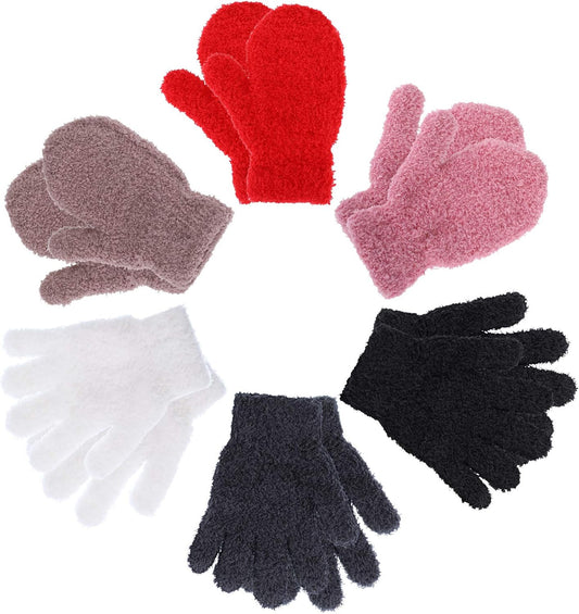 6 Pairs Toddler Knitted Gloves Kids Winter Warm Stretchy Mittens Soft Lightweight Mittens for Boys and Girls