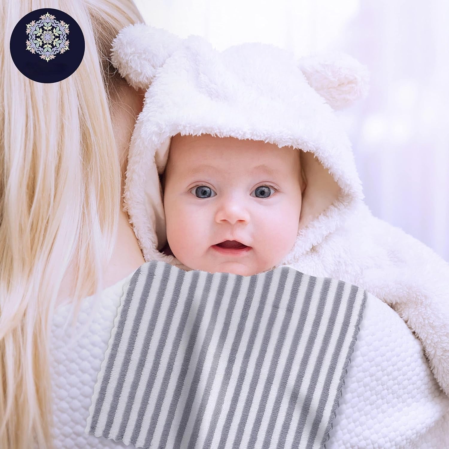 8 Pack Super Soft Baby Burp Cloths, Baby Washcloths, Ultra Absorbent Large Newborn Burping Cloth for Boy and Girl, Milk Spit up Rags, Unisex for Baby Sensitive Skin, Grey and White, 16 × 12 Inch
