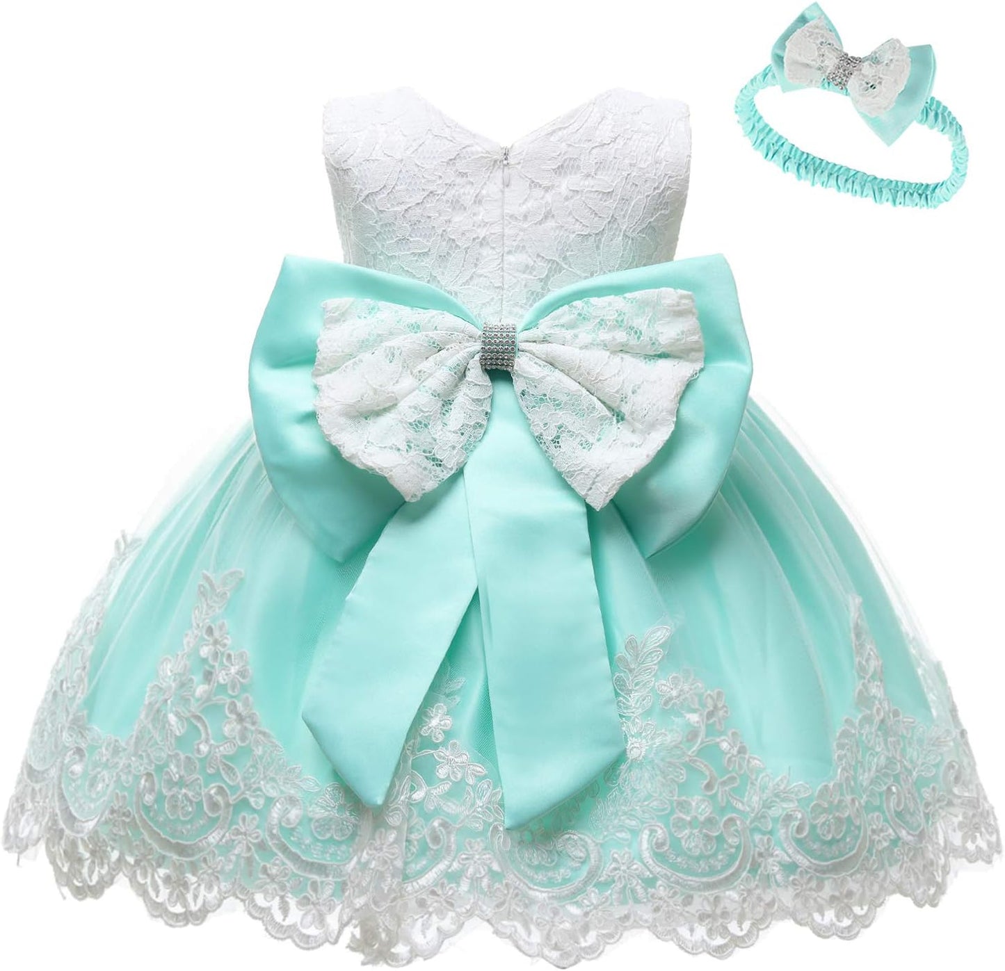 Baby Girl Lace Mesh Tutu Dress Sequin Bow Toddler Princess Gown Light Green 18-24 Months