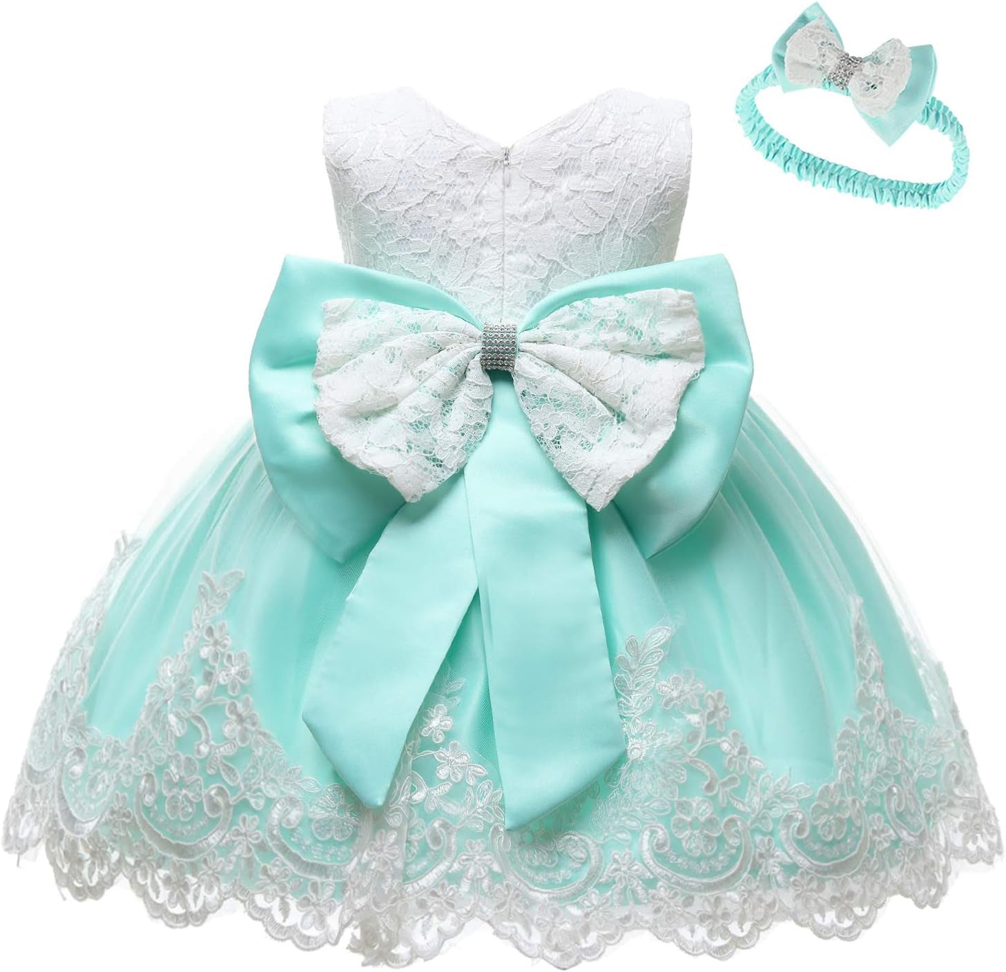 Baby Girl Lace Mesh Tutu Dress Sequin Bow Toddler Princess Gown Light Green 18-24 Months