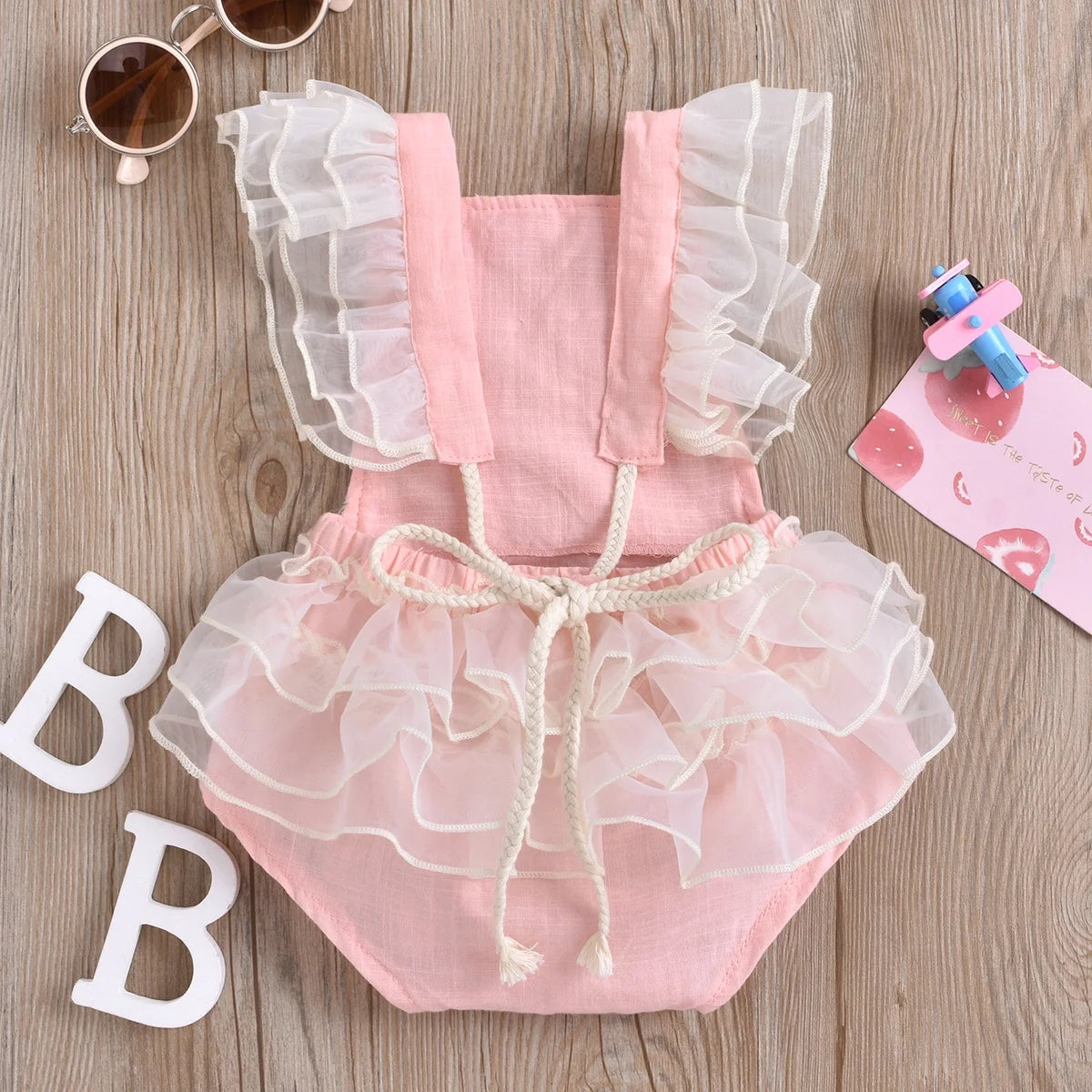 Baby Girls Lace Bodysuit Boho Clothes 1St Birthday Cake Smash Outfit Newborn Photography Outfits Summer Sunsuit 3-6 Months Pink Floral Embroidery