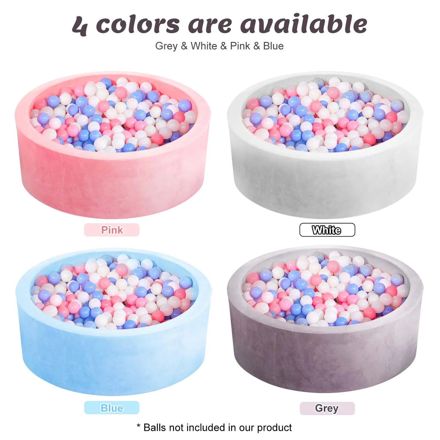 Foam Ball Pit - Soft Play for Baby Infants and Toddlers Ages 1-3, round Shape, No Balls Included, Gray