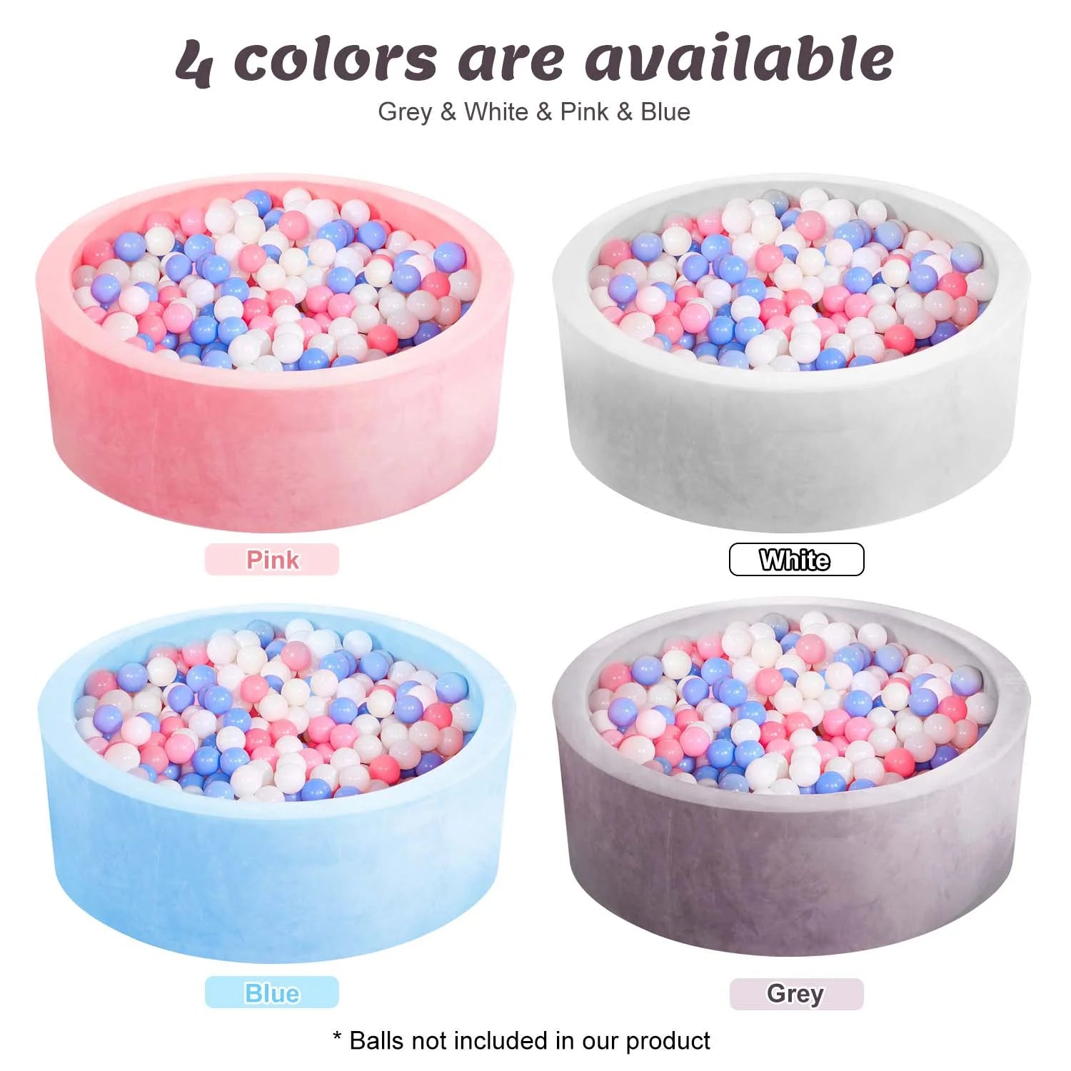 Foam Ball Pit - Soft Play for Baby Infants and Toddlers Ages 1-3, round Shape, No Balls Included, Gray