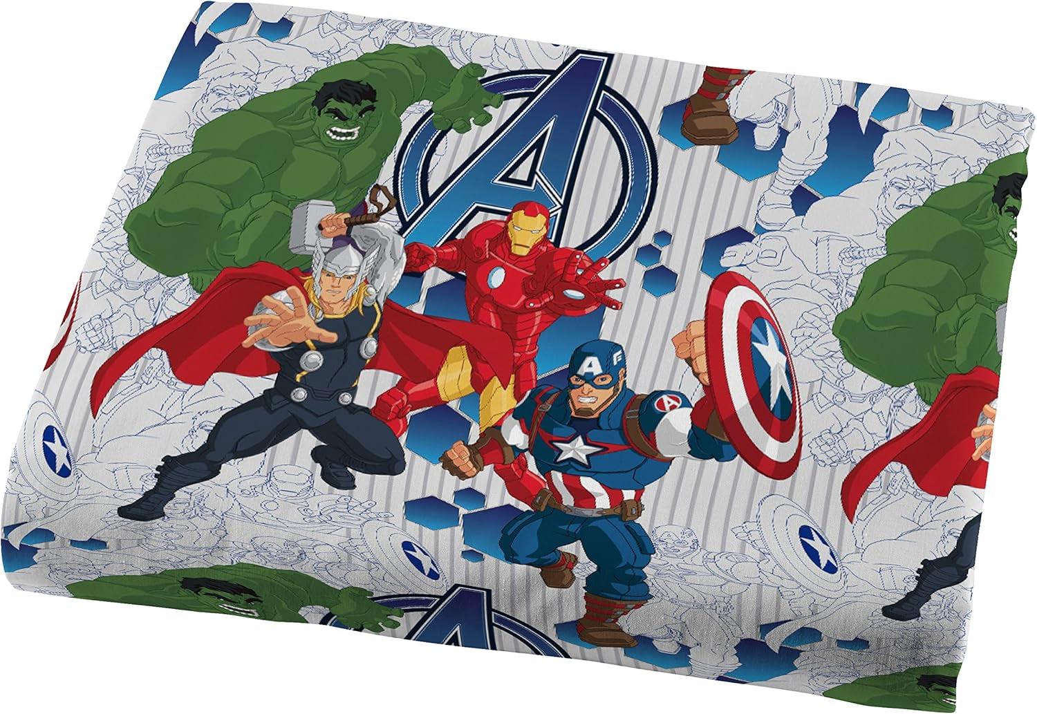 Marvel Avengers Blue Circle 5 Piece Full Bed Set - Includes Reversible Comforter & Sheet Set - Bedding Features Captain America & Iron Man - Fade Resistant Microfiber (Official Marvel Product)