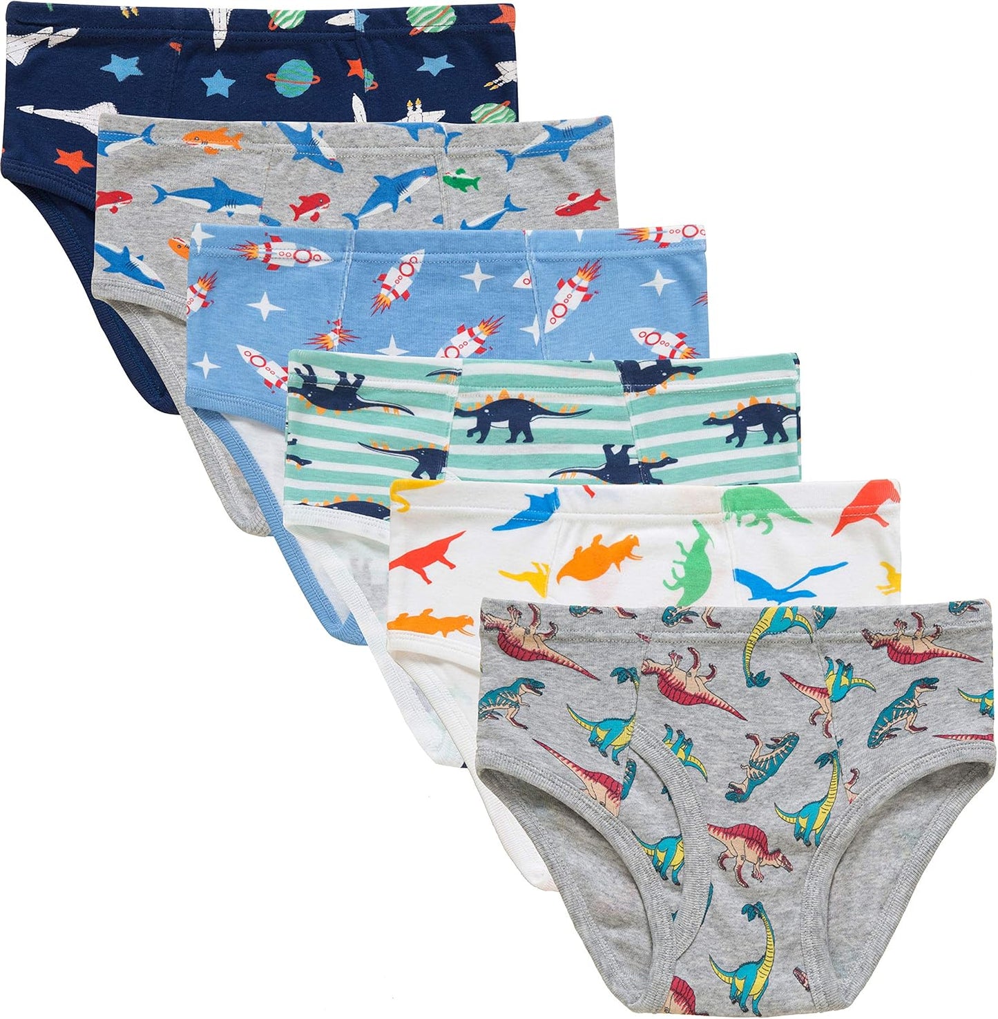 Little Boys Sharks Briefs Toddler Kids Truck Cars Underwear Soft Cotton Airplane Undies (Pack of 6)