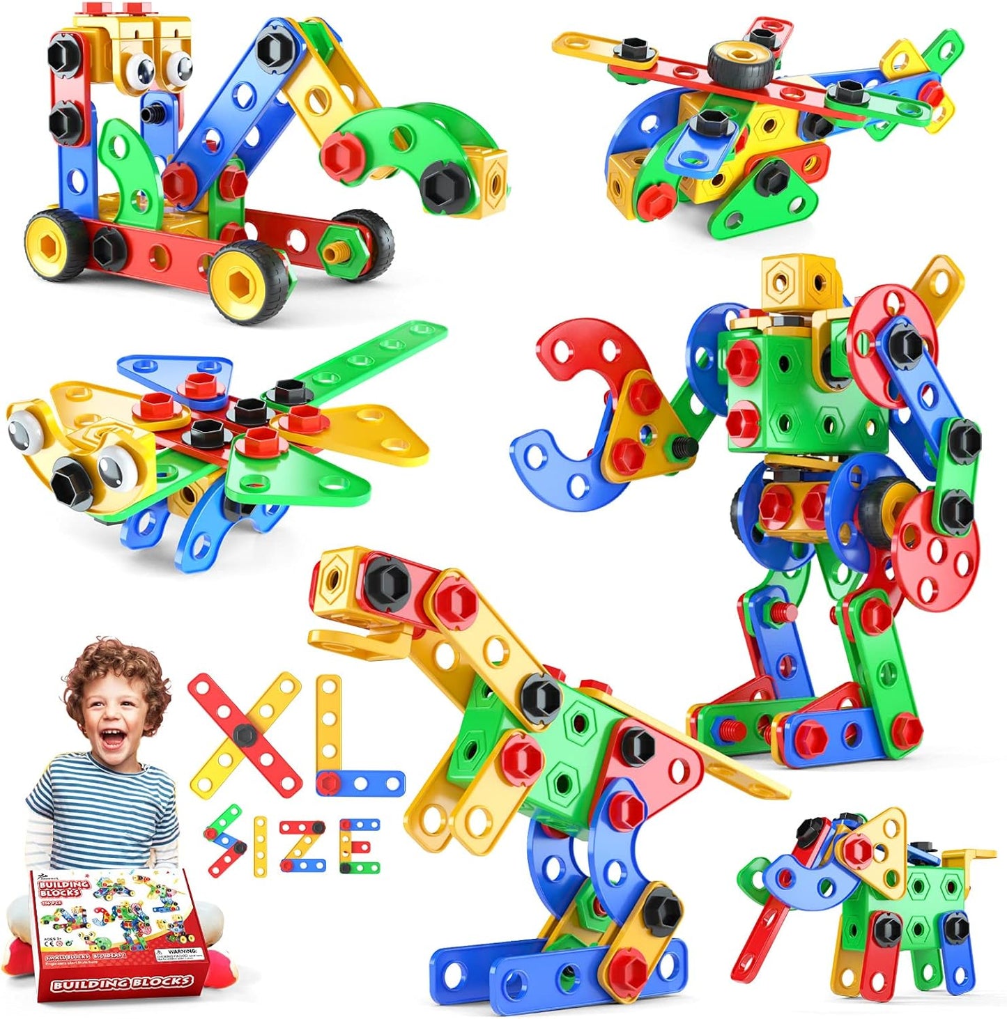 STEM Toys Building Blocks - 116 PCS Educational Construction Tiles Set Engineering Kit Learning Resources Christmas Birthday Gift for Toddlers Kids Ages 3 4 5 6 7 8 9 10 Year Old Boys Girls