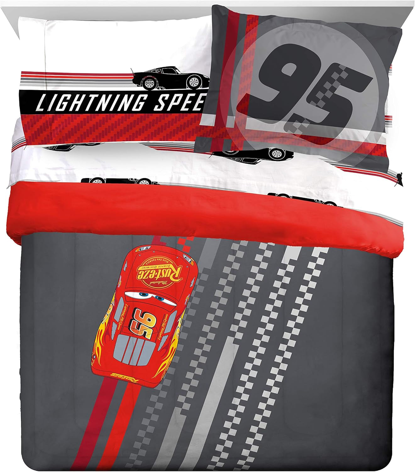 Disney Pixar Cars Race Ready 7 Piece Queen Bed Set - Includes Comforter & Sheet Set - Bedding Features Lightning Mcqueen - Super Soft Fade Resistant Microfiber