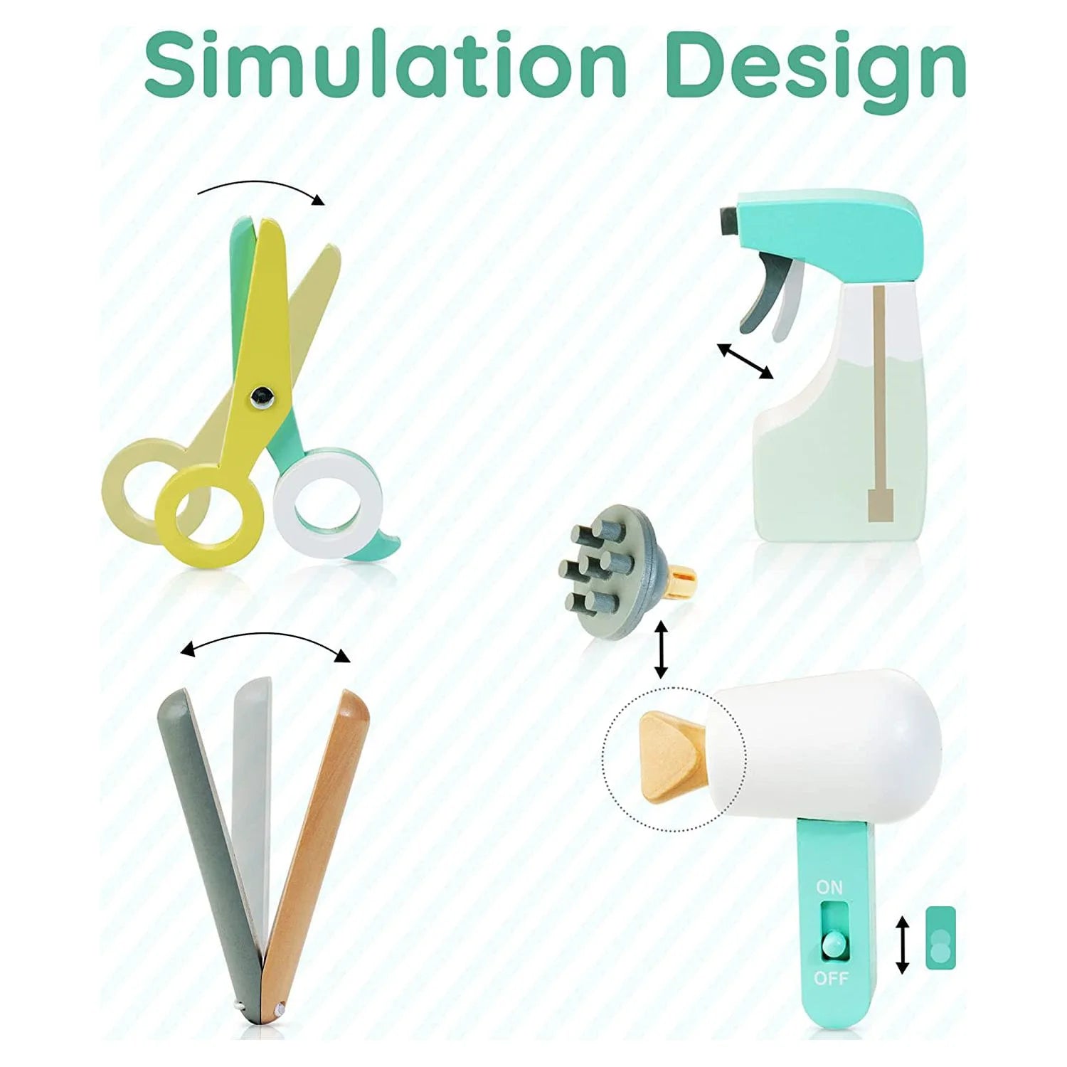 Kids Hair Salon Playset, Wooden Makeup Toy Set, Hair Styling Toys for Girls, Kids Shaving Kit for Boys, Kids Barber Playset, Gifts for 3 4 5 Year Old Girls Boys (18 PCS)