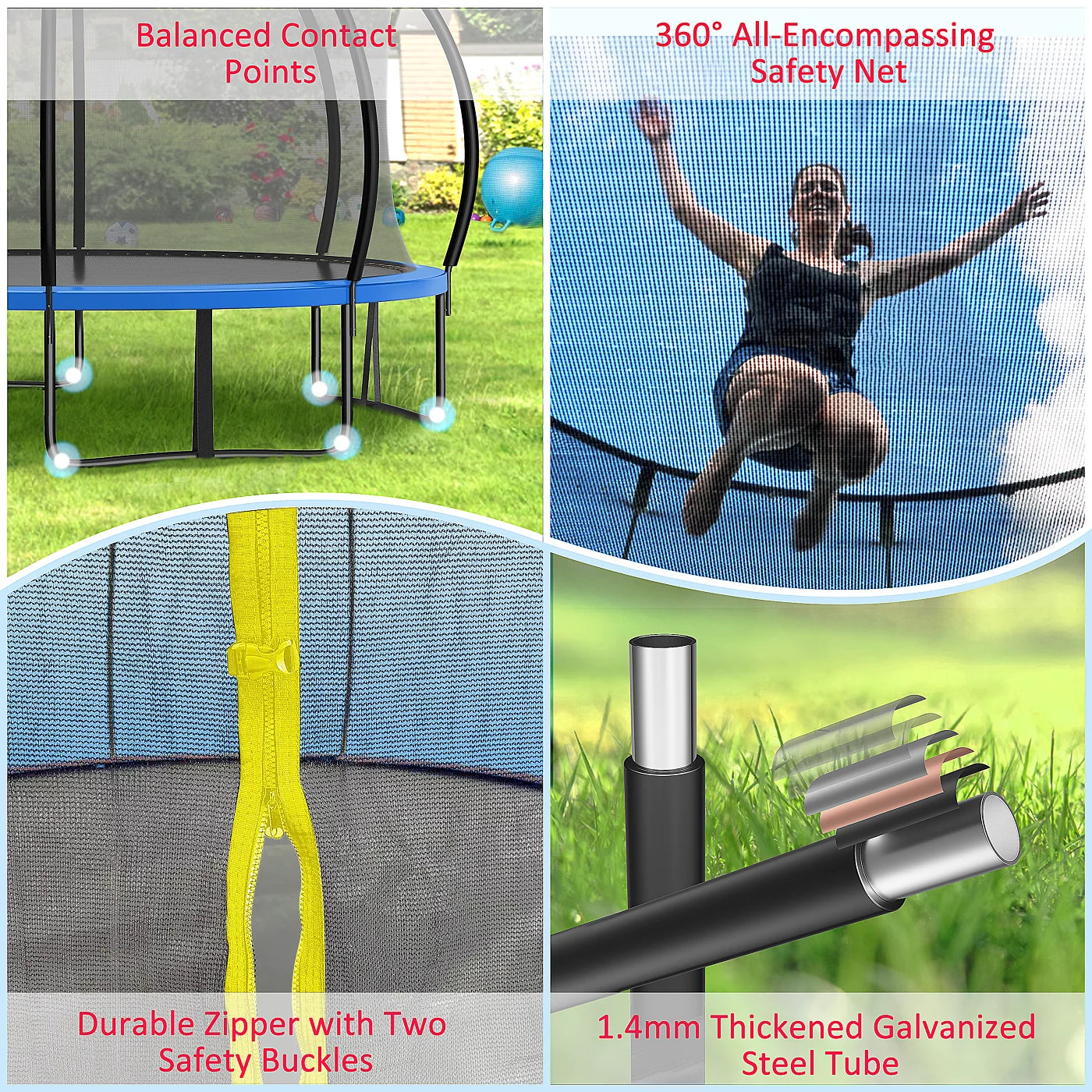 Pumpkin Trampoline with Basketball Hoop,Sprinkler,Light, 1000Lbs 10FT 12FT 14FT Trampoline for Adults and Kids, No Gap Design Backyard Trampoline with Enclosure Net, Ladder, Blue