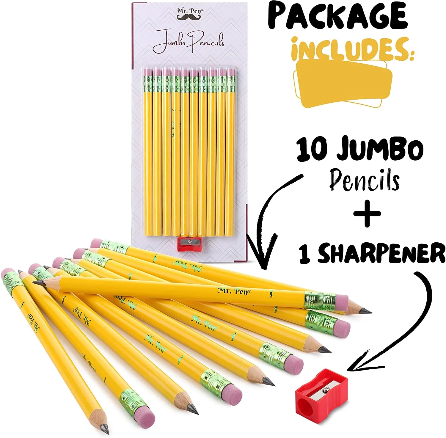 - Jumbo Pencils, 10 Pencils and 1 Sharpener, Big Pencil, Fat Pencils, Jumbo Pencils for Preschoolers