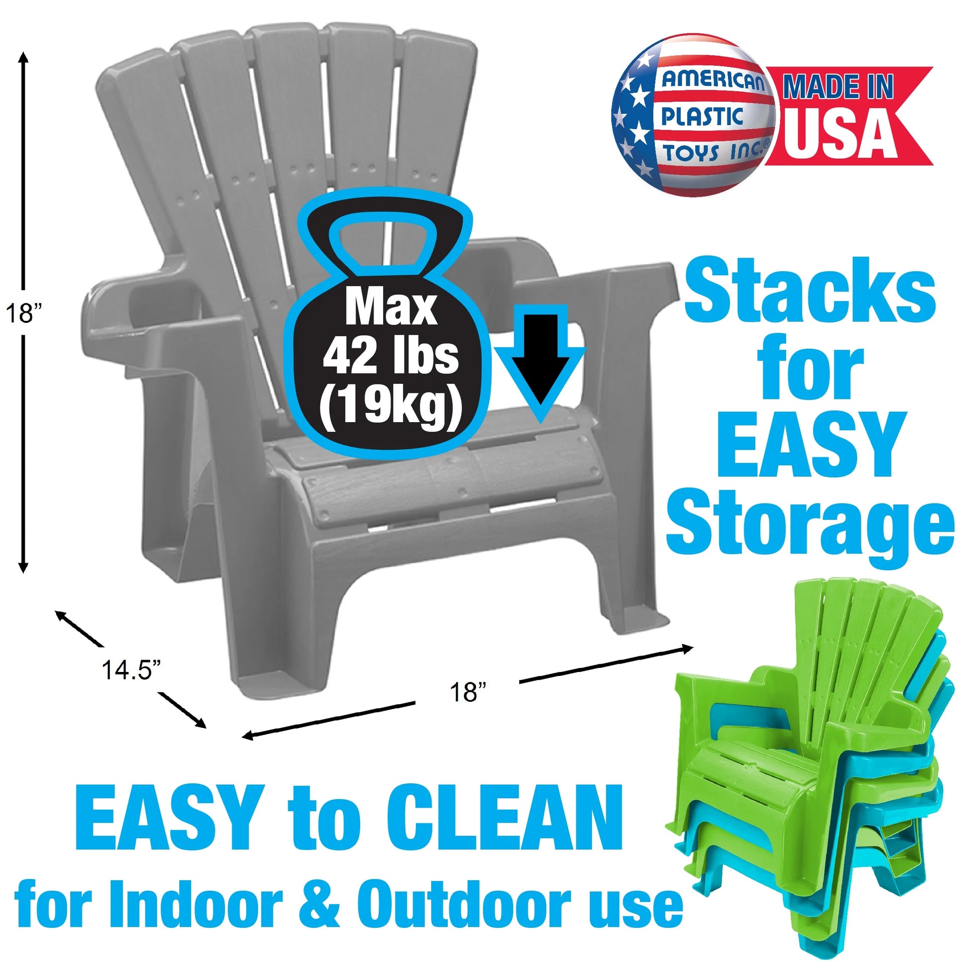 Adirondack Chair for Toddlers, Turquoise, 1 Seat