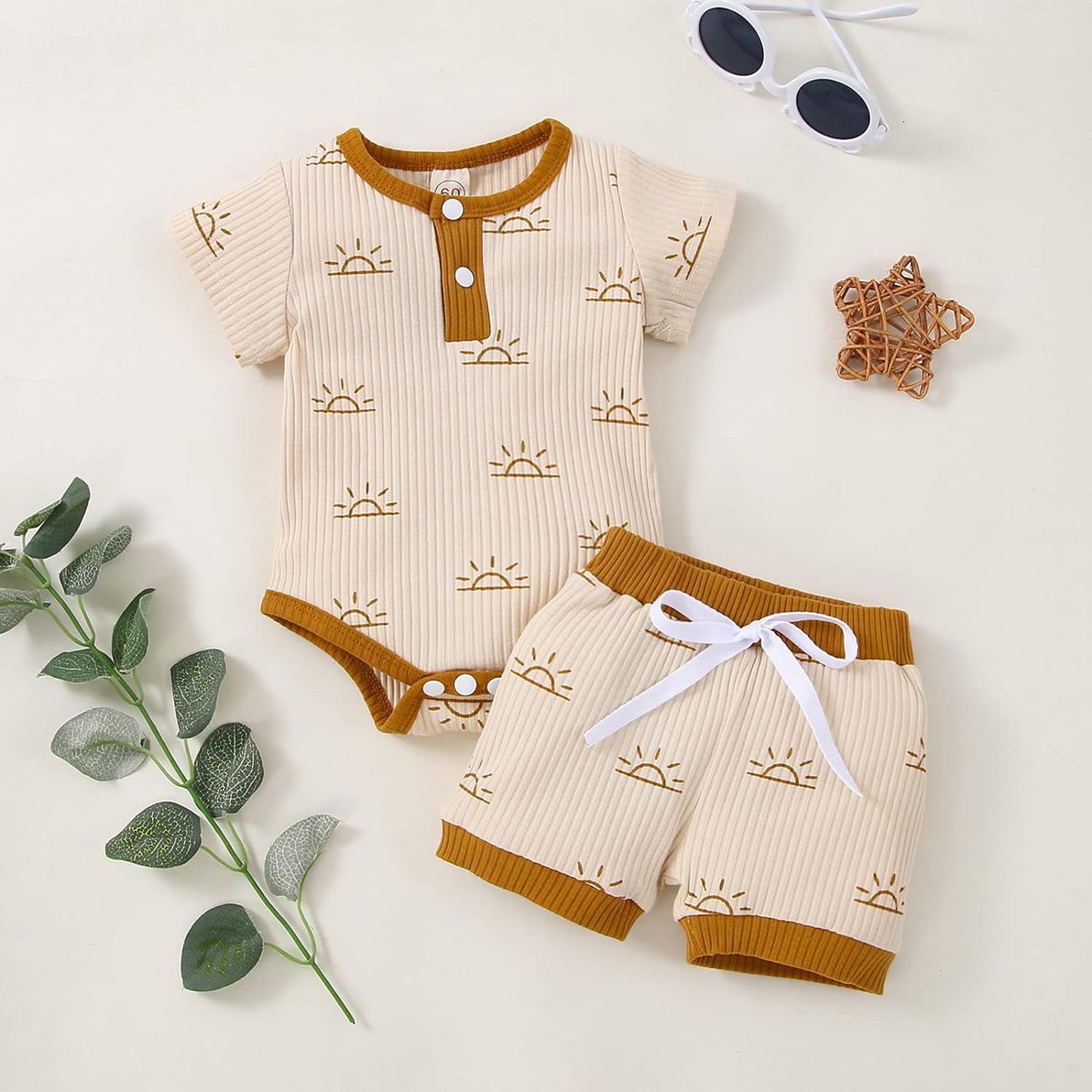 Unisex Babie Clothes Summer Girls Boys Short Sleeve Romper Drawstring Shorts 2-Piece 12-18 Months