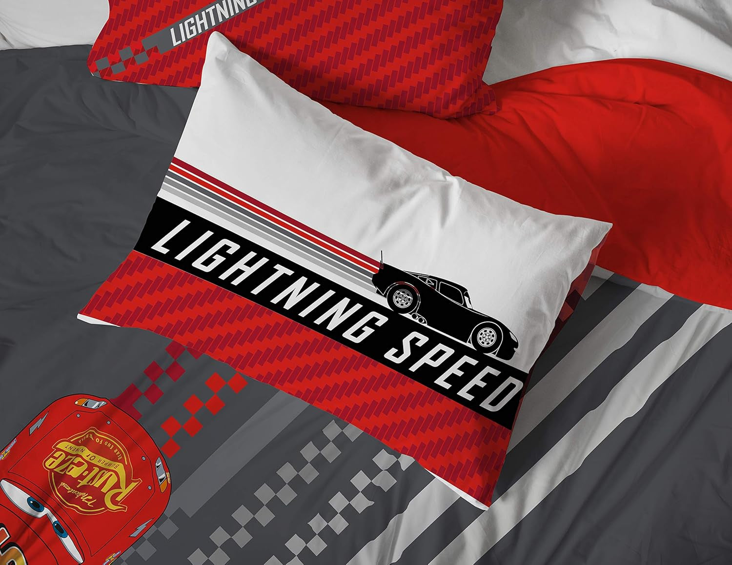 Disney Pixar Cars Race Ready 7 Piece Queen Bed Set - Includes Comforter & Sheet Set - Bedding Features Lightning Mcqueen - Super Soft Fade Resistant Microfiber