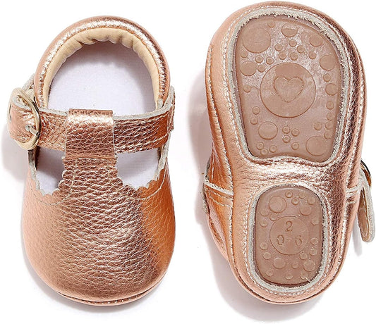 Leather Baby Shoes Baby Girls Mary Jane Flats Leopard Toddler Princess Dress Shoes T-Strap Hard Sole Anti-Slip Boys Girls Moccasins for 0-24 Months Infants Babies Toddlers