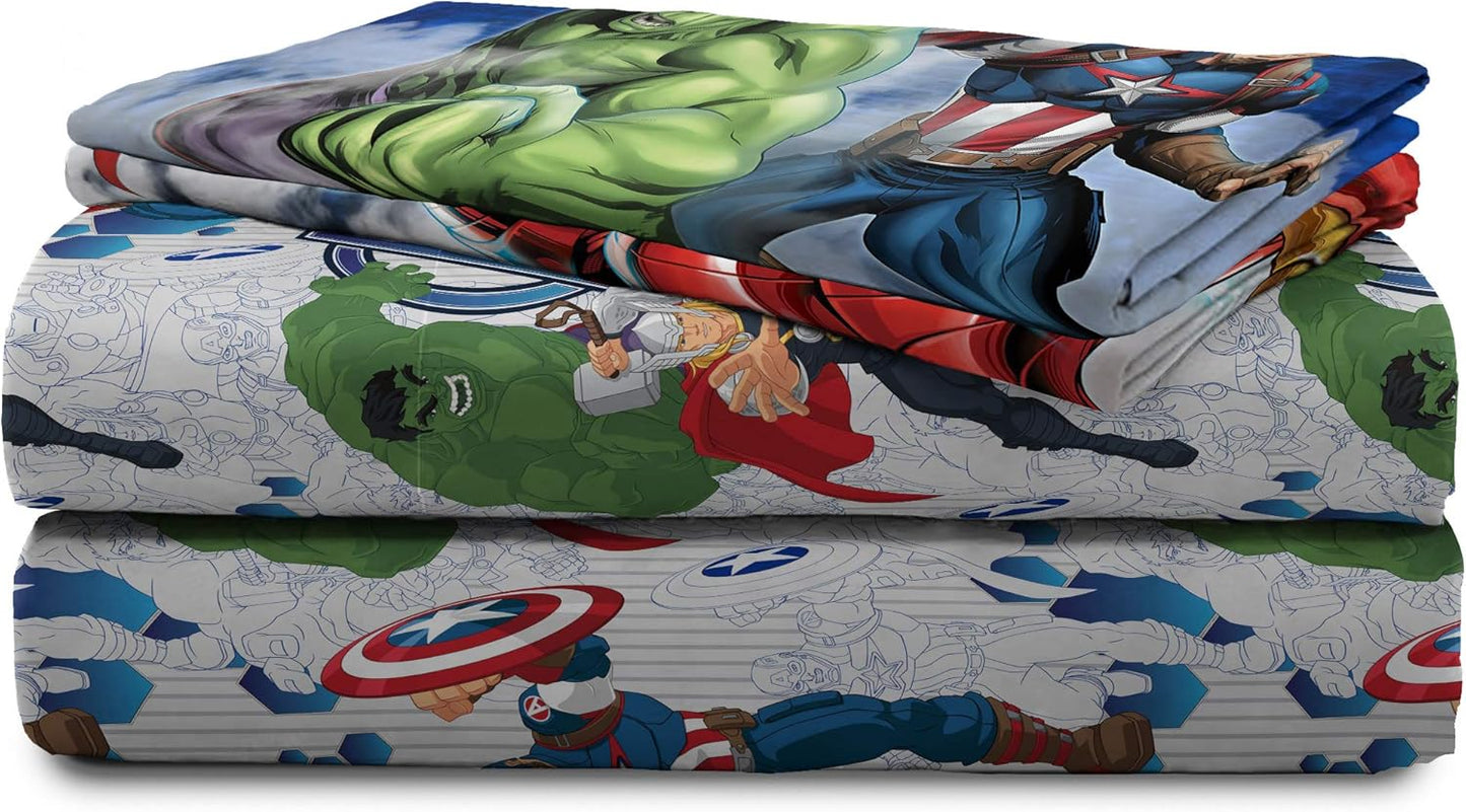 Marvel Avengers Blue Circle 5 Piece Full Bed Set - Includes Reversible Comforter & Sheet Set - Bedding Features Captain America & Iron Man - Fade Resistant Microfiber (Official Marvel Product)