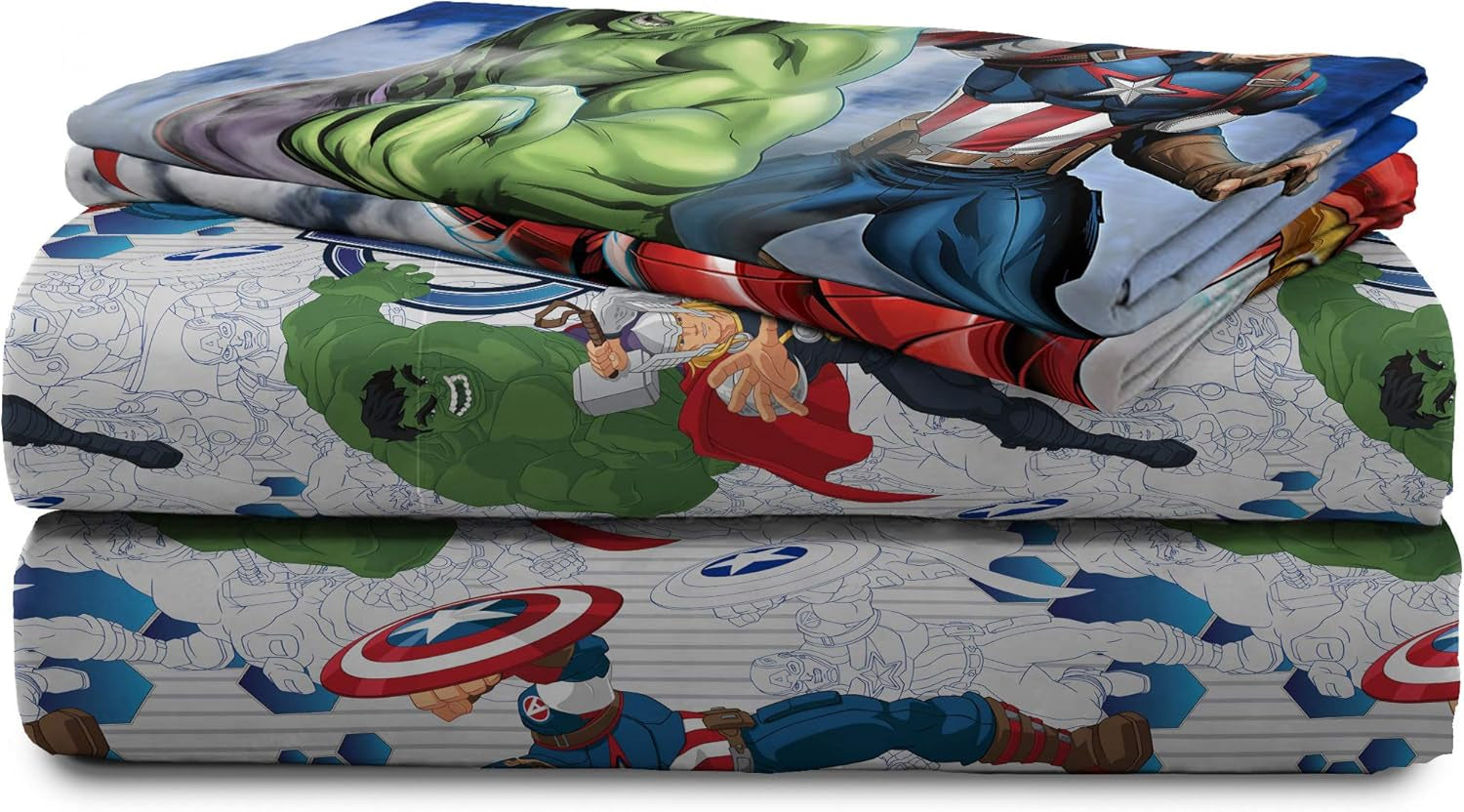 Marvel Avengers Blue Circle 5 Piece Full Bed Set - Includes Reversible Comforter & Sheet Set - Bedding Features Captain America & Iron Man - Fade Resistant Microfiber (Official Marvel Product)