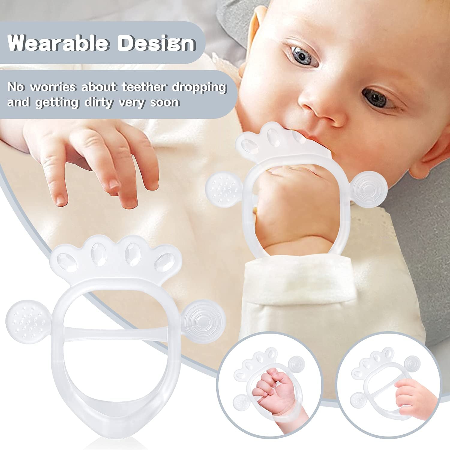 Teething Toys for Babies 0-6 Months, Soft Baby Teether for Soothe Babies Sore Gums for New Born Breast Feeding Babies, Freezer Safe Bpa-Free Hands Free Design(Crystal,1 Pack)