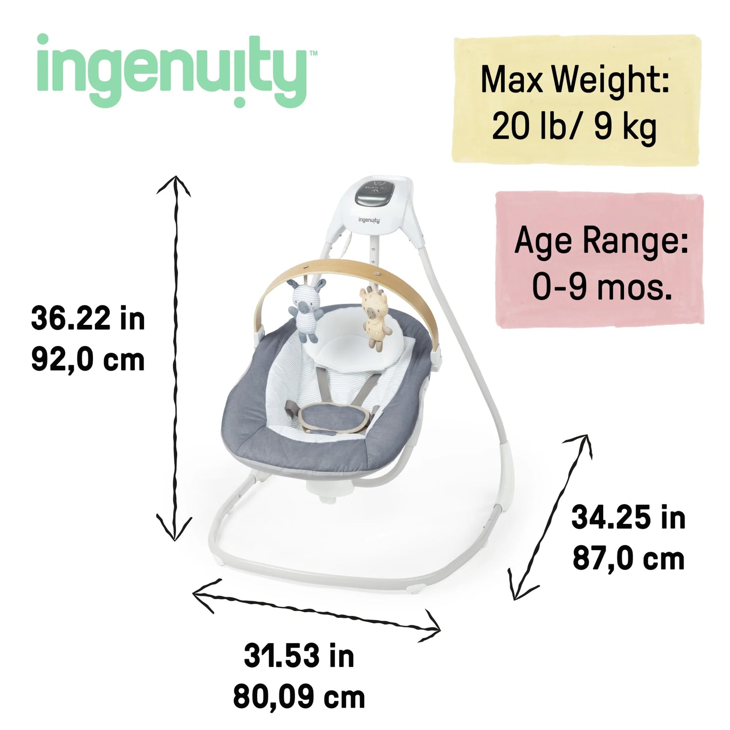 Simplecomfort Compact Soothing Baby Swing for Infants, Blue