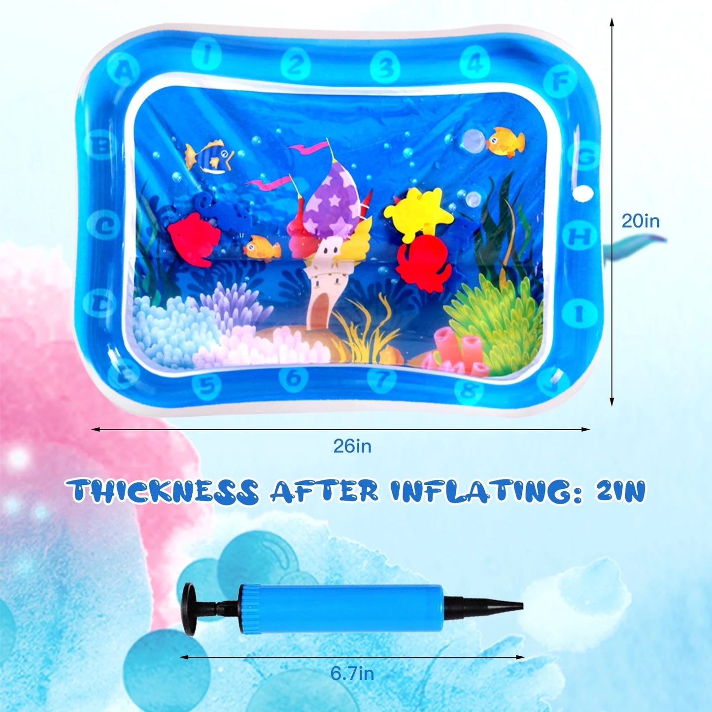 Inflatable Baby Water Mat Infants and Toddlers Tummy Time Mat Toys for 3-24 Months (26×20In)