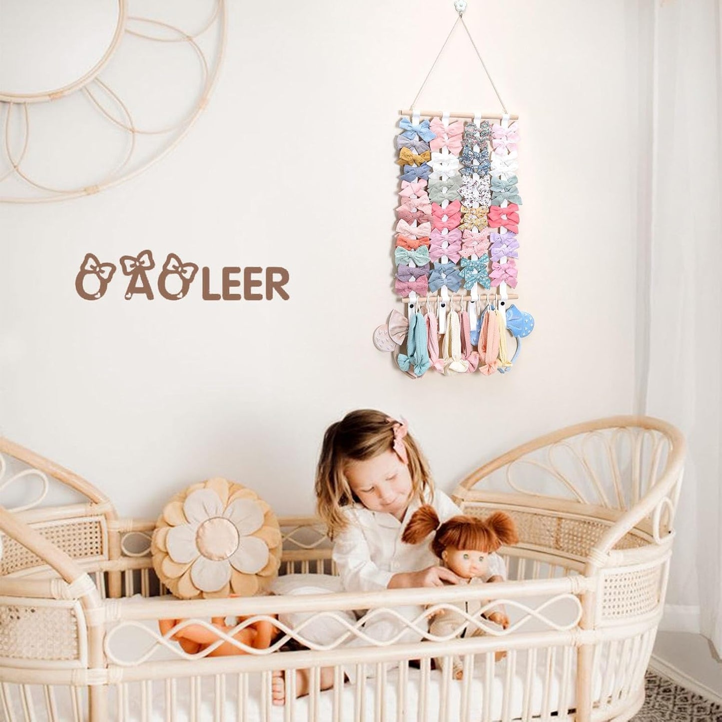 Hair Bow Holder Organizer for Girls，Hair Clips Headband Organizer Storage Wall Hanging Home Decor for Girls Room