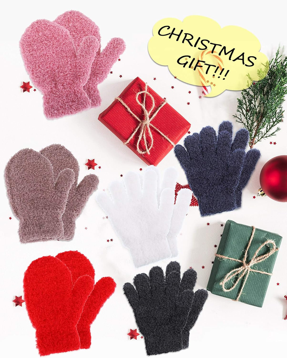 6 Pairs Toddler Knitted Gloves Kids Winter Warm Stretchy Mittens Soft Lightweight Mittens for Boys and Girls