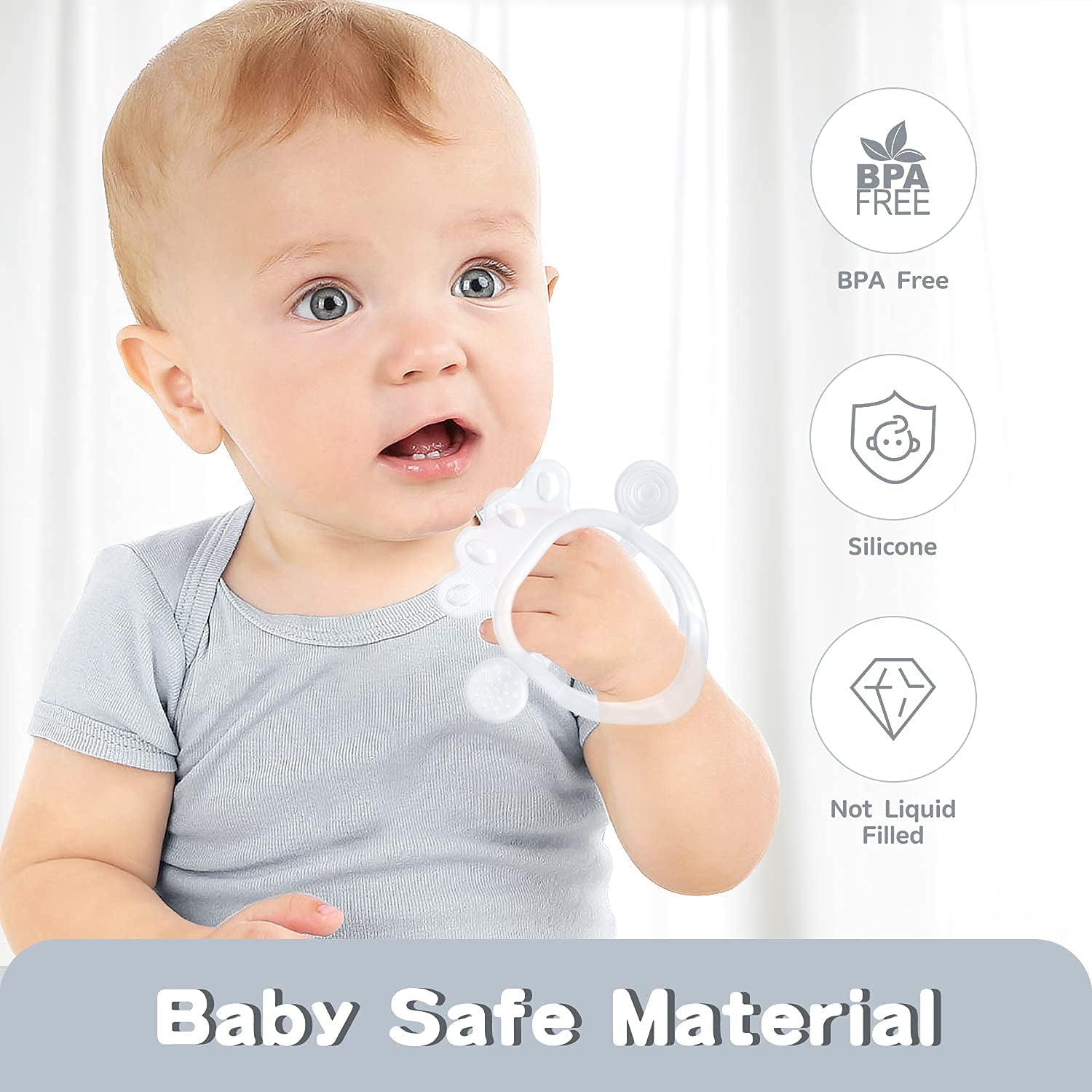 Teething Toys for Babies 0-6 Months, Soft Baby Teether for Soothe Babies Sore Gums for New Born Breast Feeding Babies, Freezer Safe Bpa-Free Hands Free Design(Crystal,1 Pack)