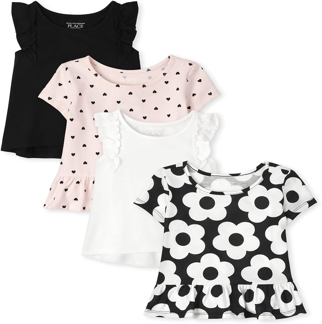 Baby Toddler Girl Short Sleeve/Sleeveless Print Ruffle Top