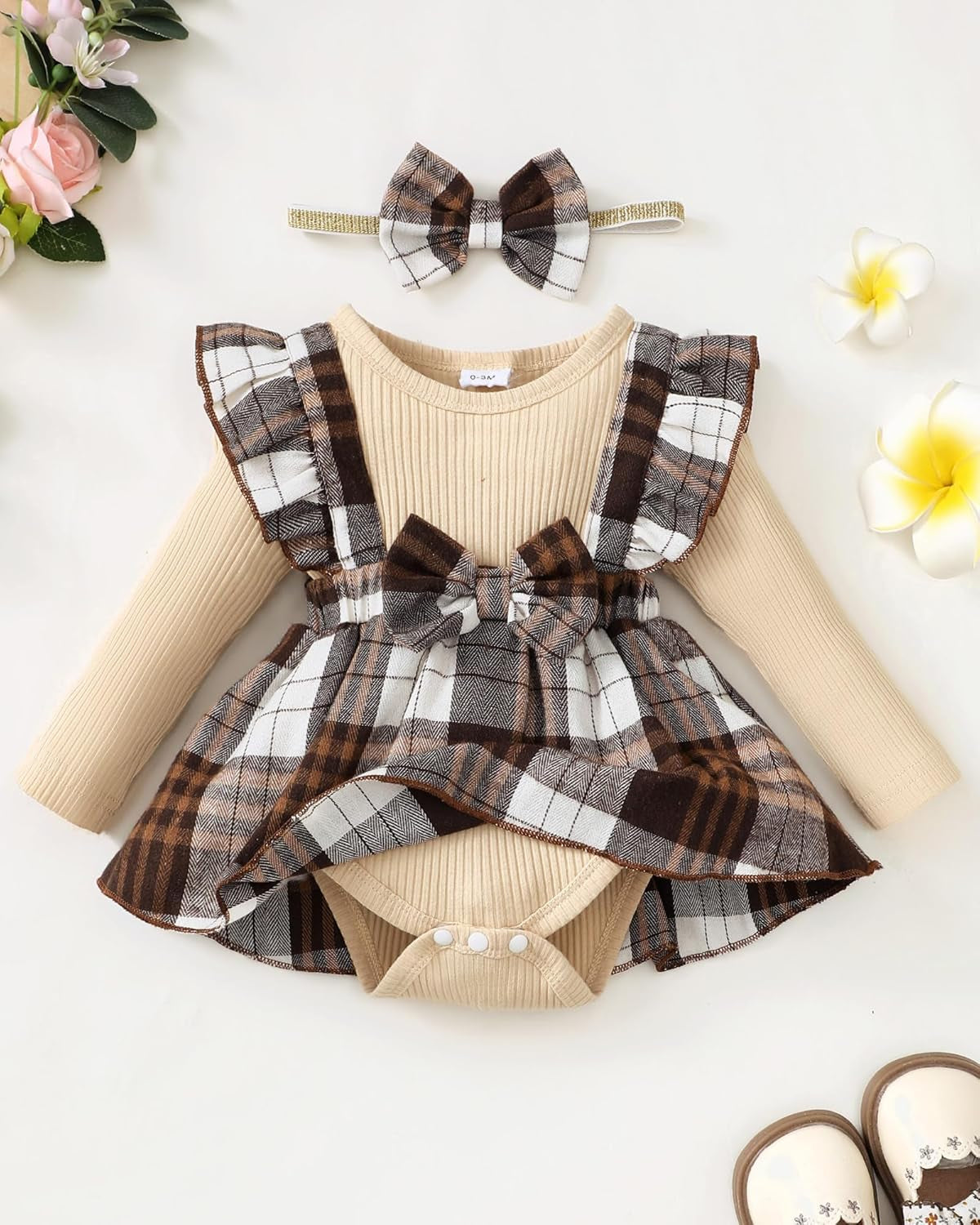 Baby Girl Winter Clothes Toddler Girl Spring Outfit Long Sleeve Ruffle Romper Suspender Skirt Headband Set